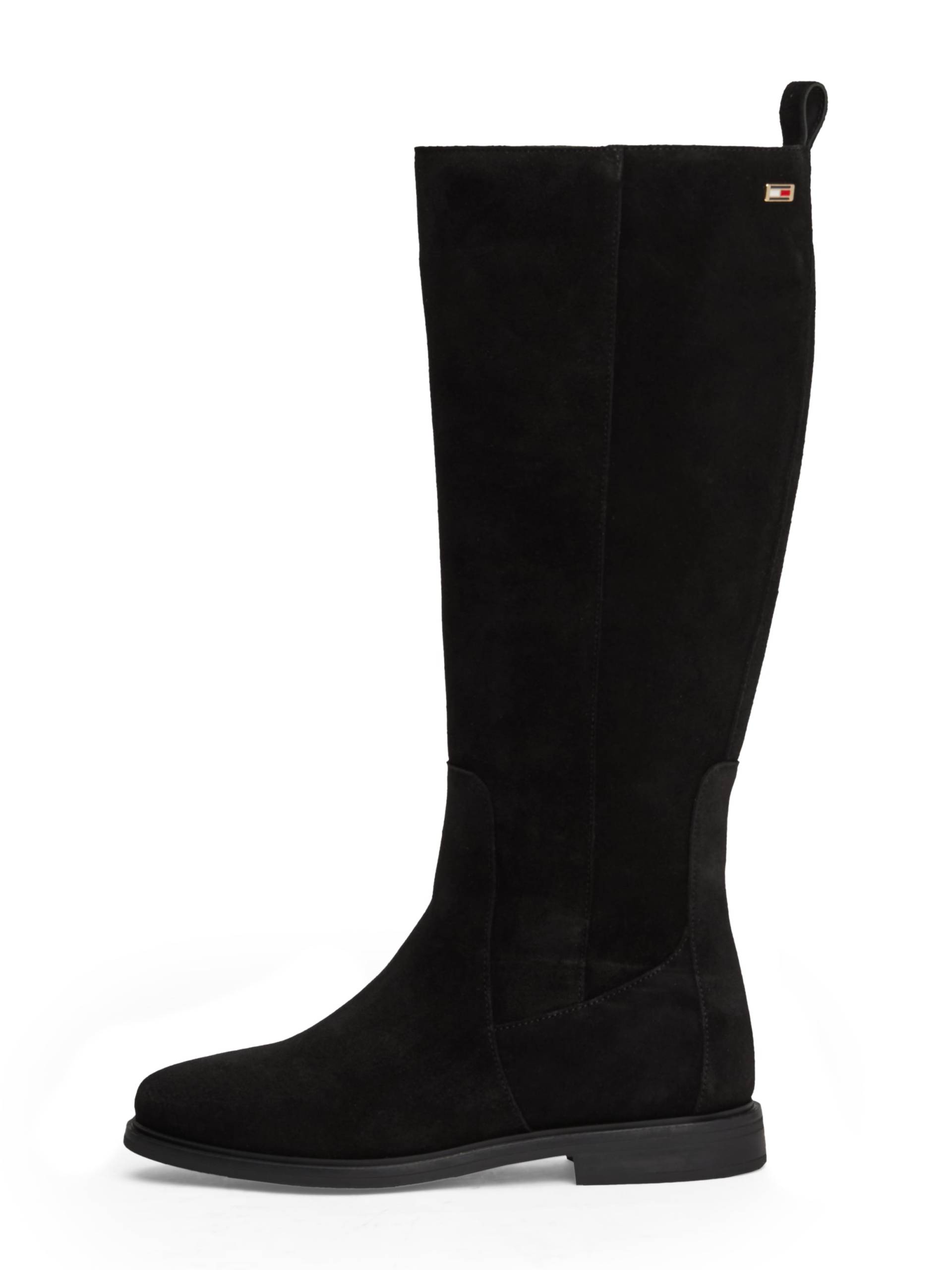 Tommy Hilfiger Stiefel »FLAG SUEDE LONG BOOT ZIP«, Blockabsatz, Langschaftstiefel, Businesstiefel mit kleinem Logo von TOMMY HILFIGER