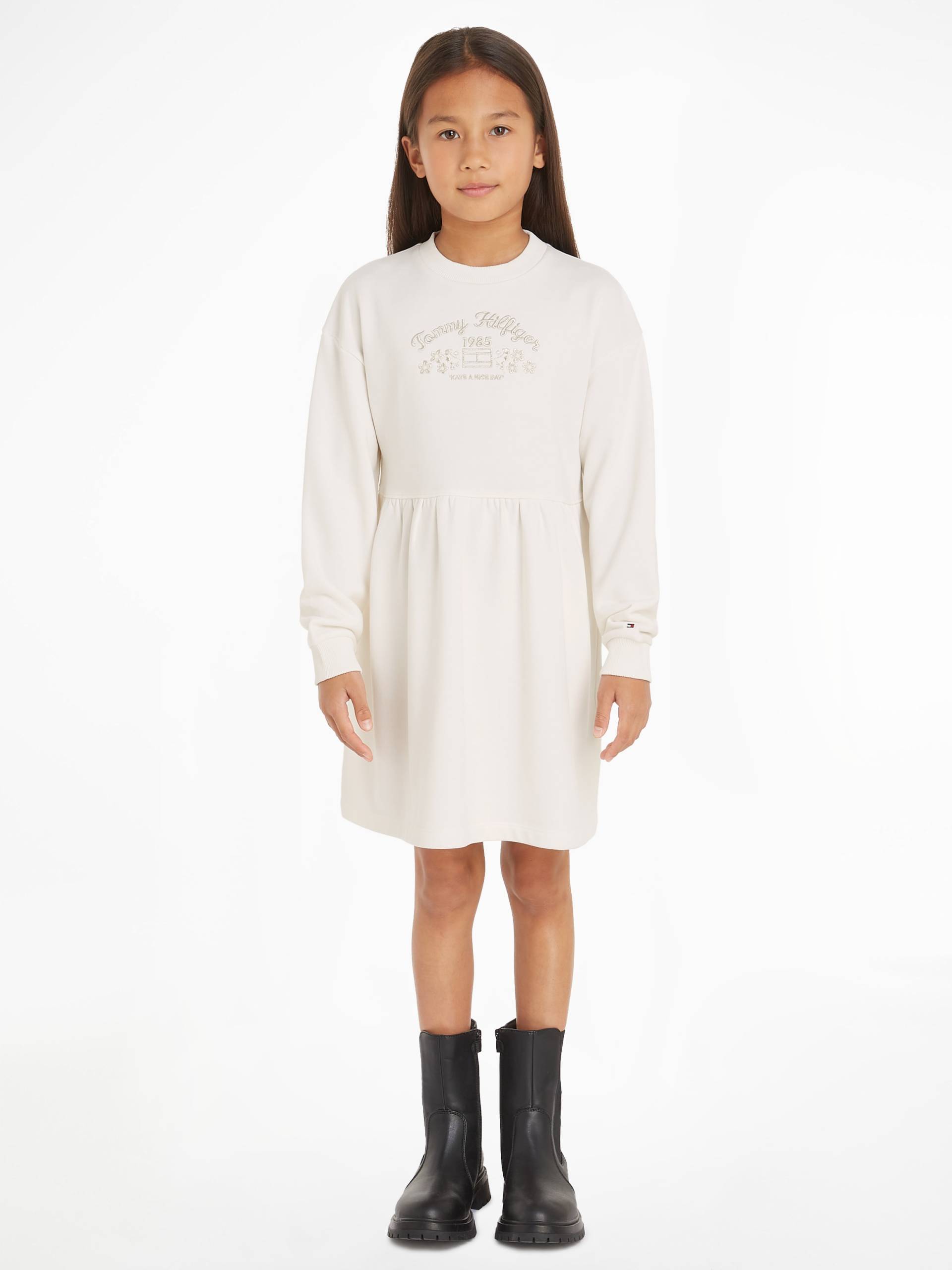 Tommy Hilfiger Strickkleid »EMB FLOWER KNITTED DRESS LS«, Kinder bis 16 Jahre mit Logoschriftzug von TOMMY HILFIGER