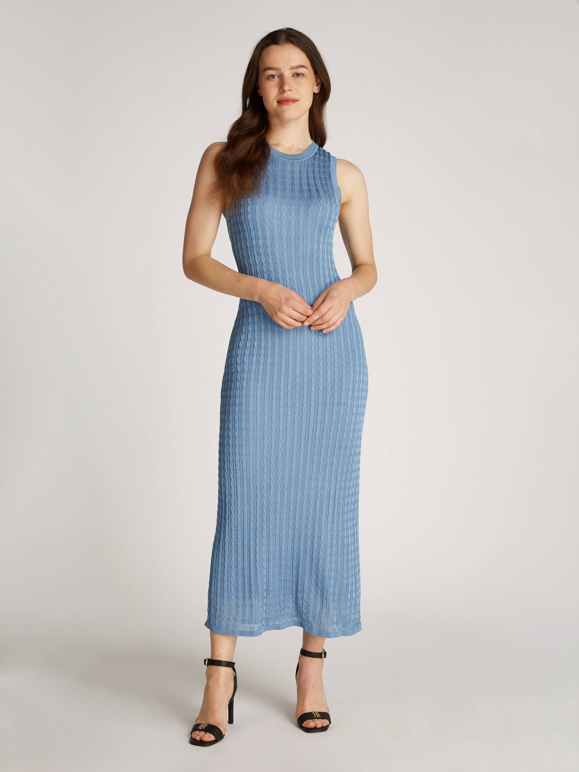 Tommy Hilfiger Strickkleid »RAYON CABLE LONG FLARED DRESS NS«, mit Zopfmuster von TOMMY HILFIGER