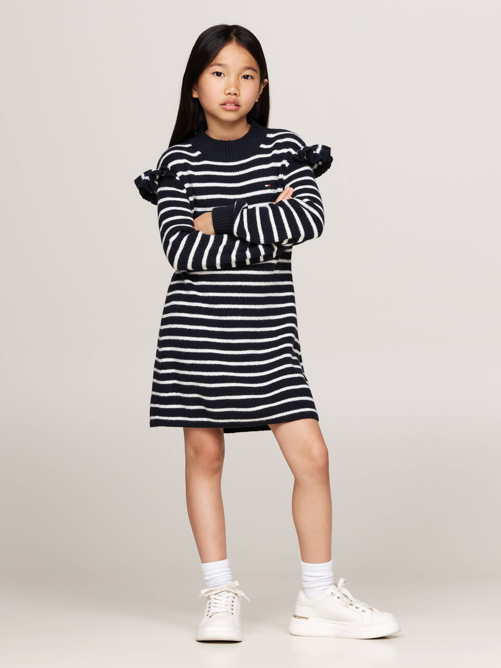 Tommy Hilfiger Strickkleid »RUFFLE SKATER DRESS LS«, mit Streifenmuster von TOMMY HILFIGER