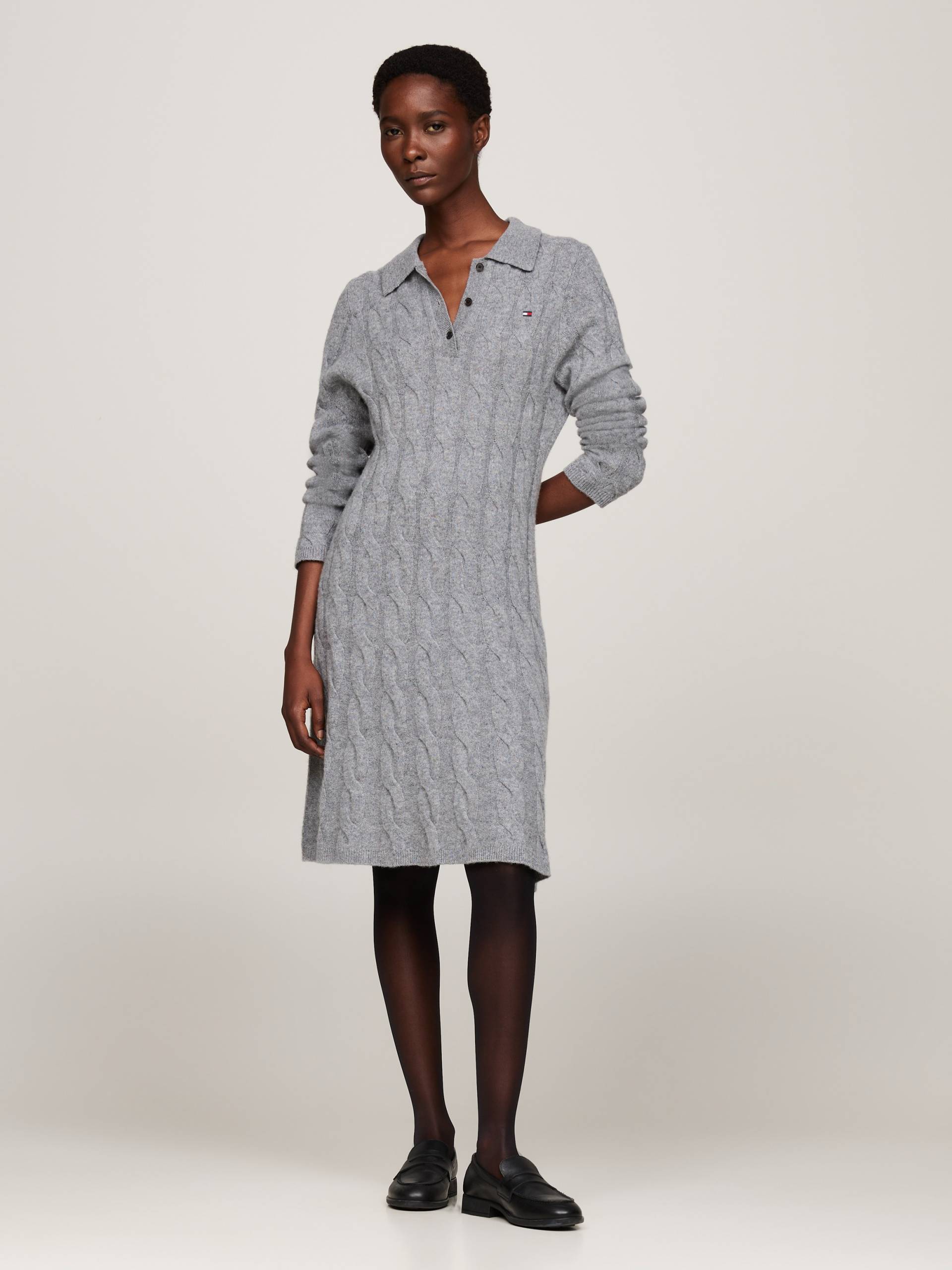 Tommy Hilfiger Strickkleid »SOFT WOOL CABLE POLO SWT DRESS«, mit Zopfmuster, Polokragen von TOMMY HILFIGER