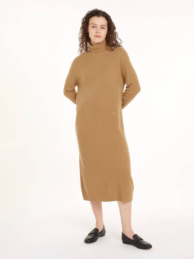 Tommy Hilfiger Strickkleid »WOOL CASH ROLL-NK LONG DRESS«, mit Logostickerei, in Rippoptik von TOMMY HILFIGER