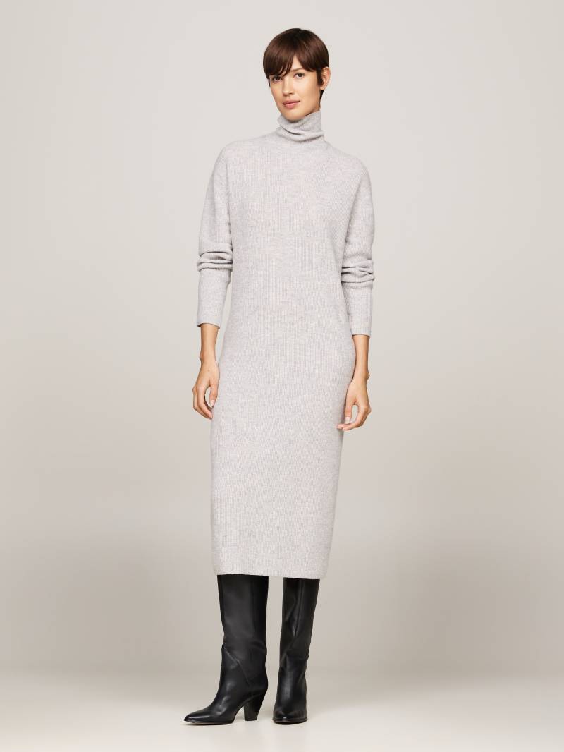 Tommy Hilfiger Strickkleid »WOOL CASH ROLL-NK LONG DRESS«, mit Logostickerei, in Rippoptik von TOMMY HILFIGER