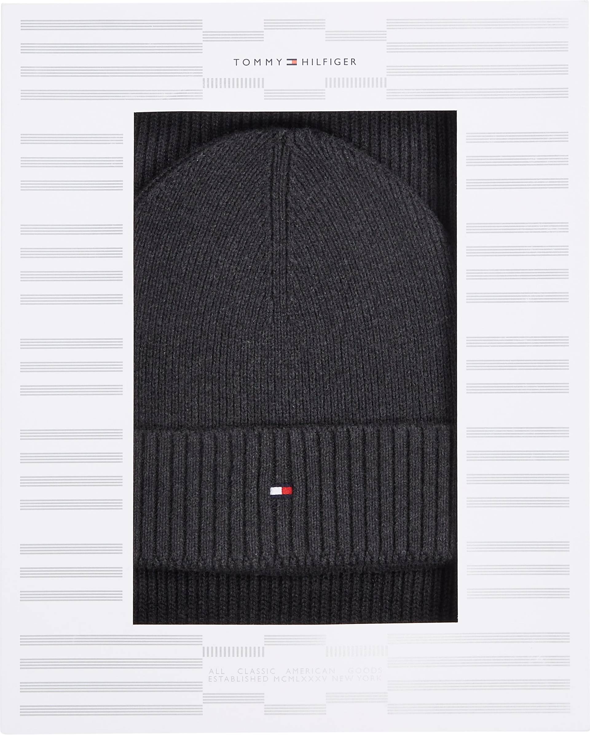 Tommy Hilfiger Strickmütze »FLAG PIMA COTTON BEANIE & SCARF«, (Set, Mütze-Schal), mit Logostickerei von TOMMY HILFIGER