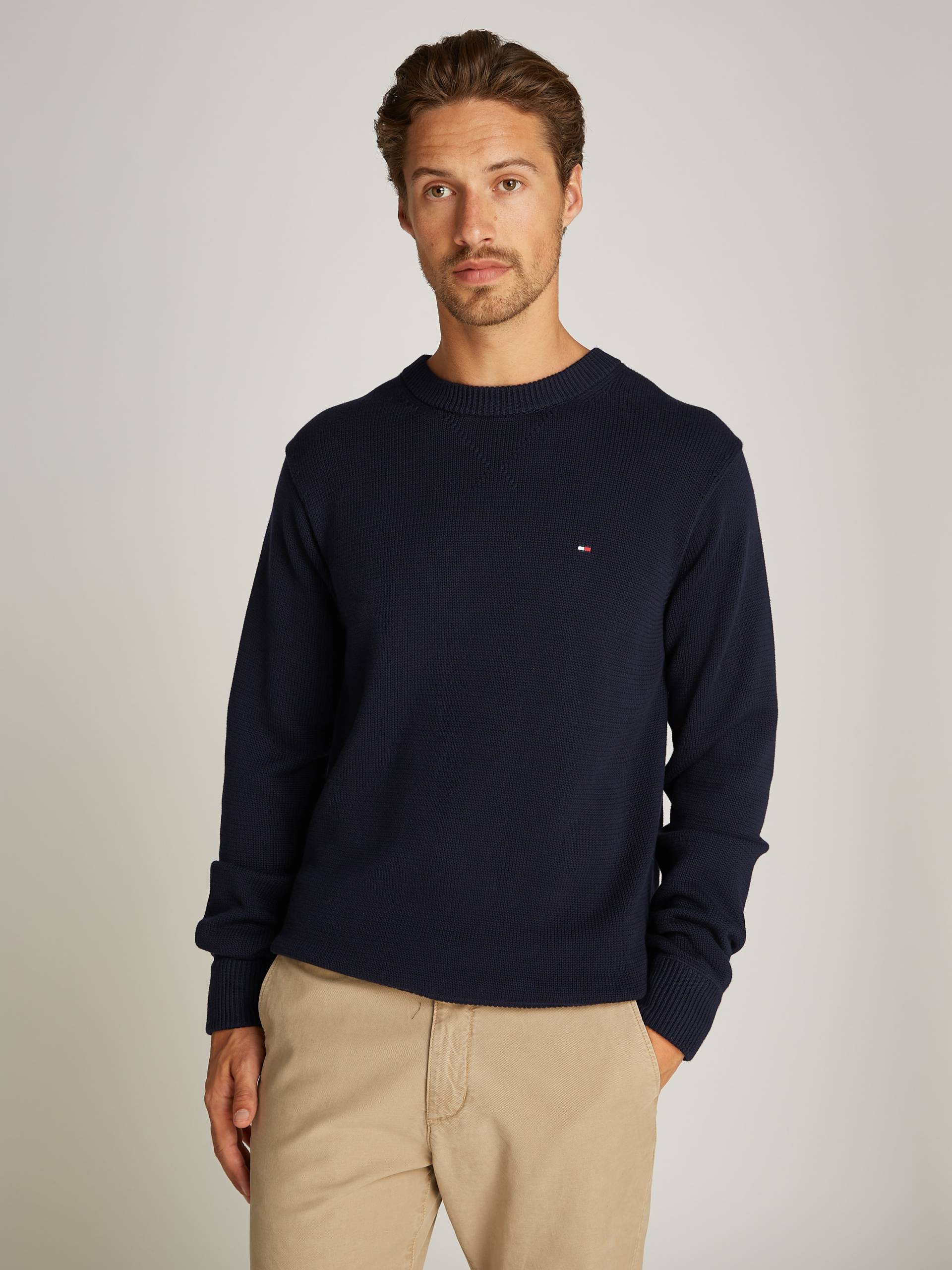 Tommy Hilfiger Strickpullover »CHUNKY COTTON C NECK«, mit Logosrickerei von TOMMY HILFIGER