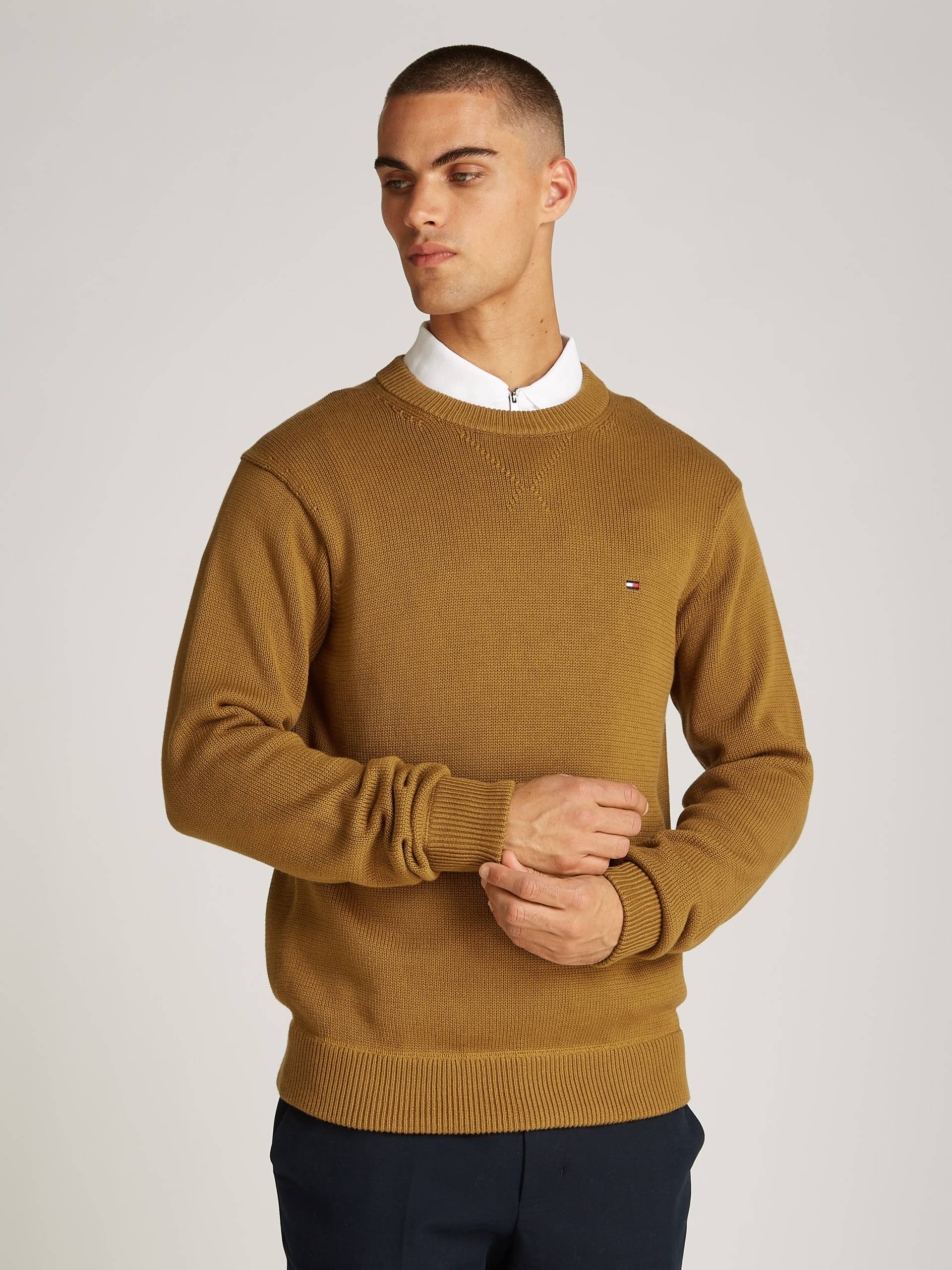 Tommy Hilfiger Strickpullover »CHUNKY COTTON C NECK«, mit Logosrickerei von TOMMY HILFIGER