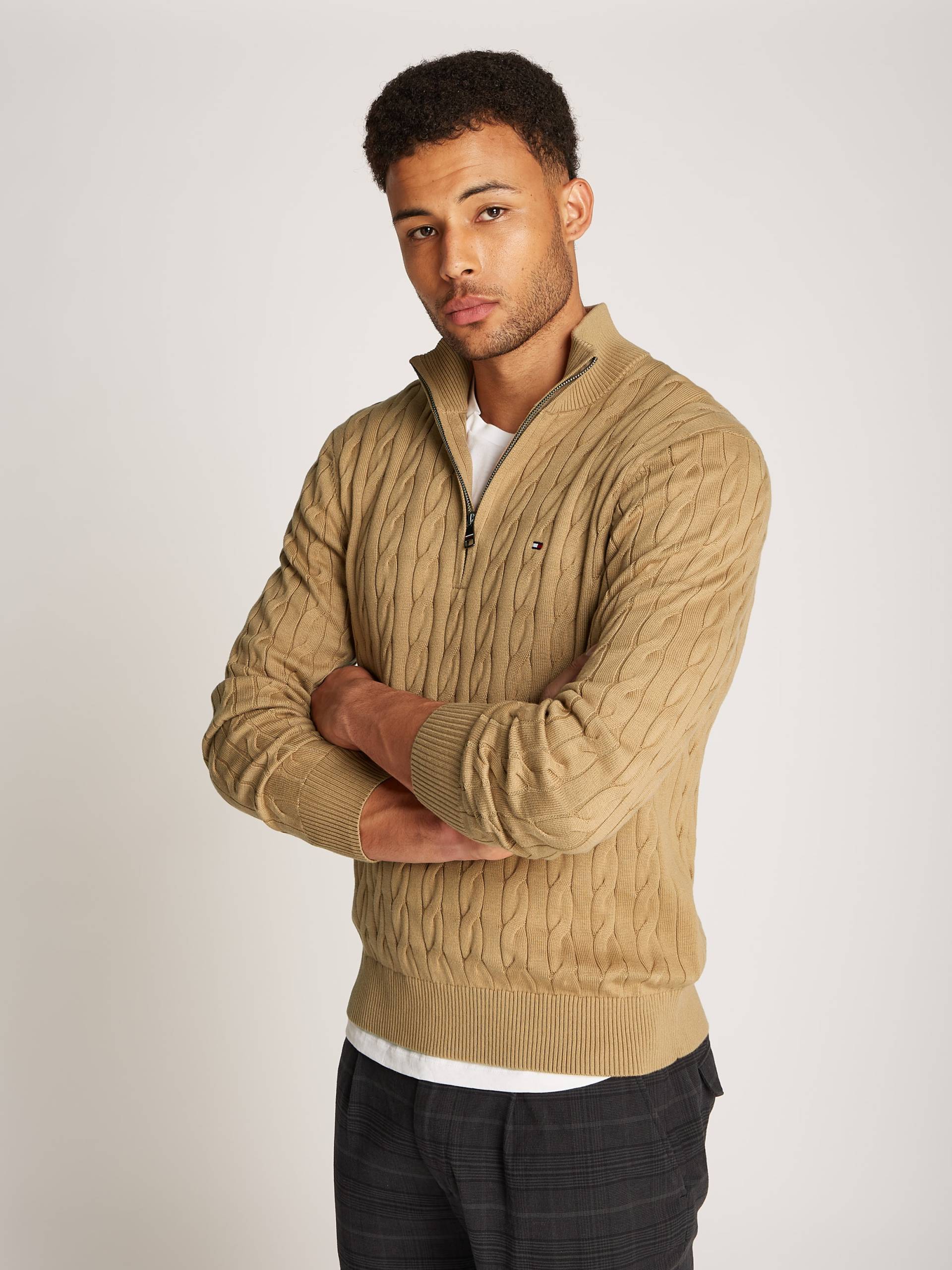 Tommy Hilfiger Strickpullover »CLASSIC COTTON CABLE ZIP MOCK«, mit modischem Zopfmuster von TOMMY HILFIGER