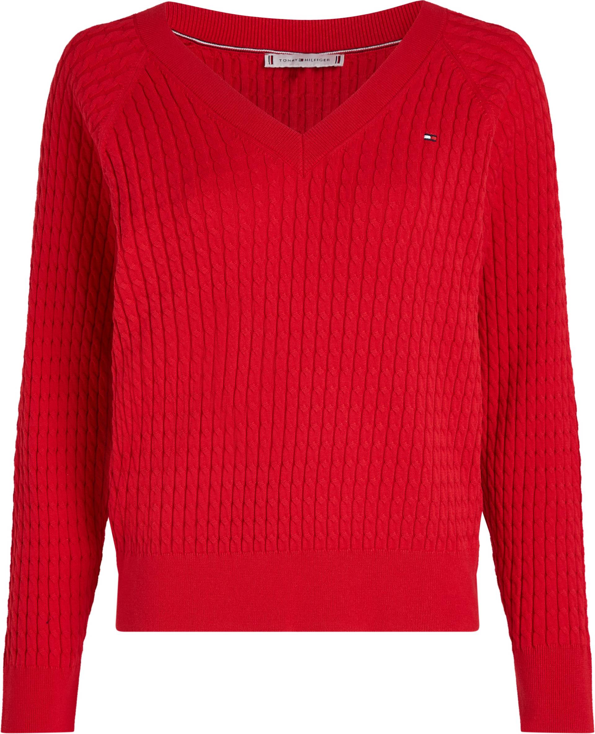 Tommy Hilfiger Strickpullover »CO CABLE V-NK SWEATER«, mit Zopfmuster, V-Ausschnitt von TOMMY HILFIGER