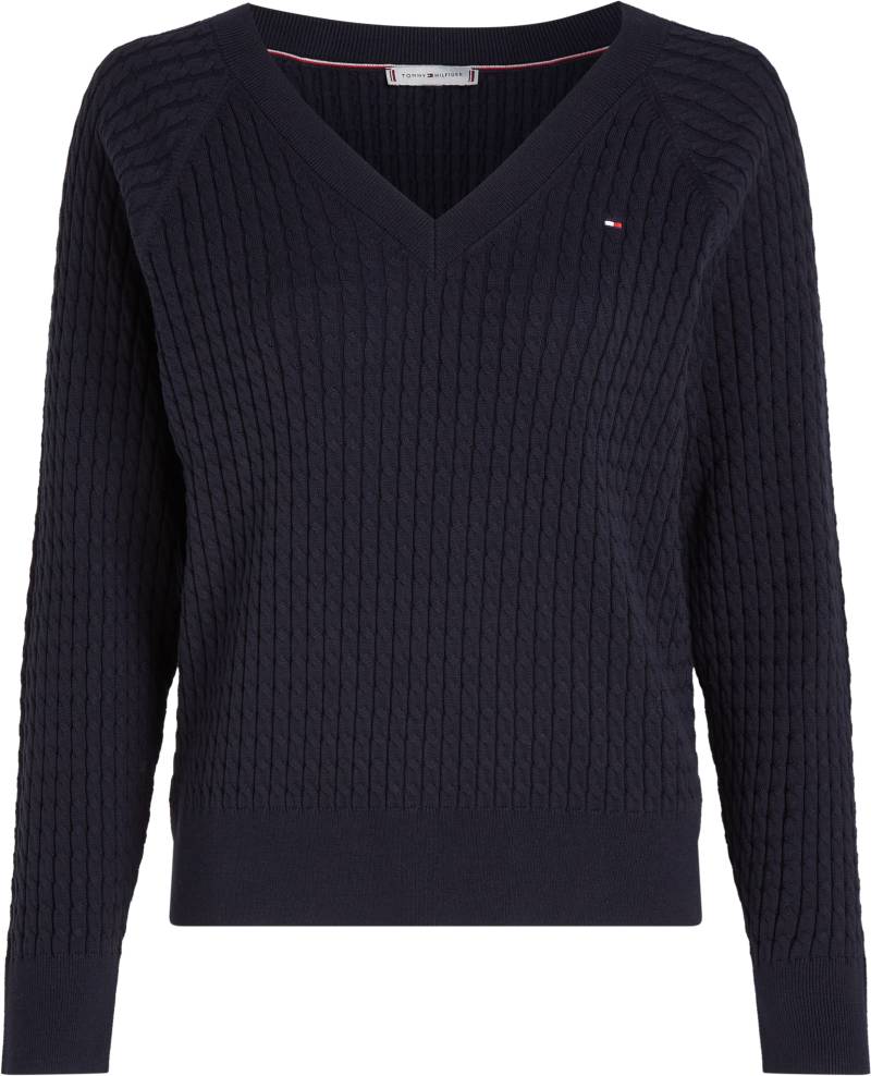 Tommy Hilfiger Strickpullover »CO CABLE V-NK SWEATER«, mit Zopfmuster, V-Ausschnitt von TOMMY HILFIGER