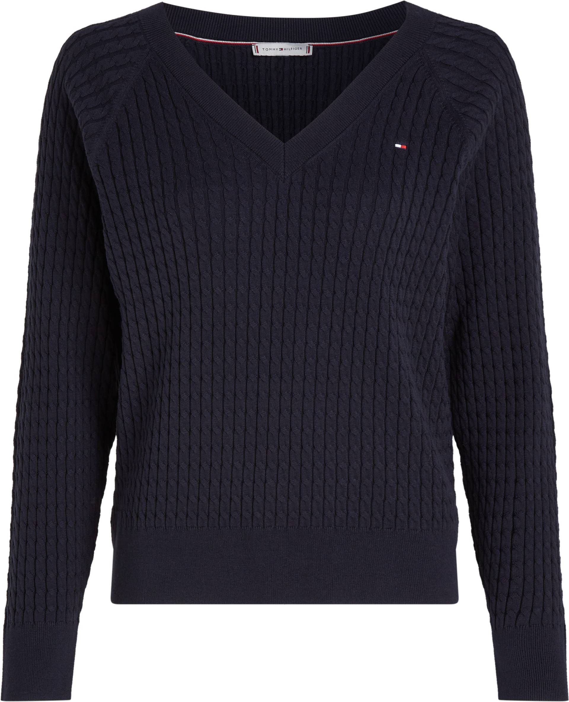 Tommy Hilfiger Strickpullover »CO CABLE V-NK SWEATER«, mit Zopfmuster, V-Ausschnitt von TOMMY HILFIGER