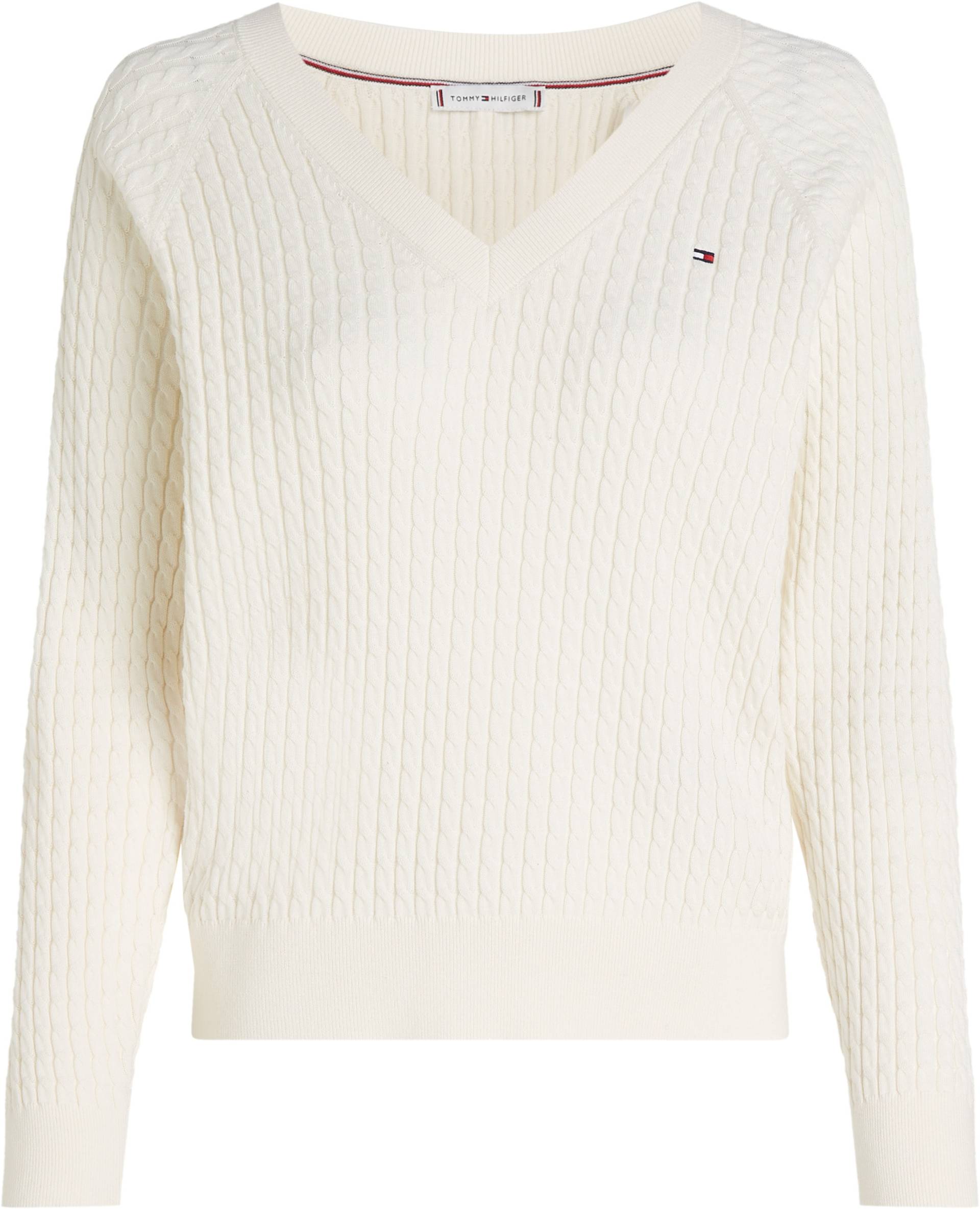 Tommy Hilfiger Strickpullover »CO CABLE V-NK SWEATER«, mit Zopfmuster, V-Ausschnitt von TOMMY HILFIGER