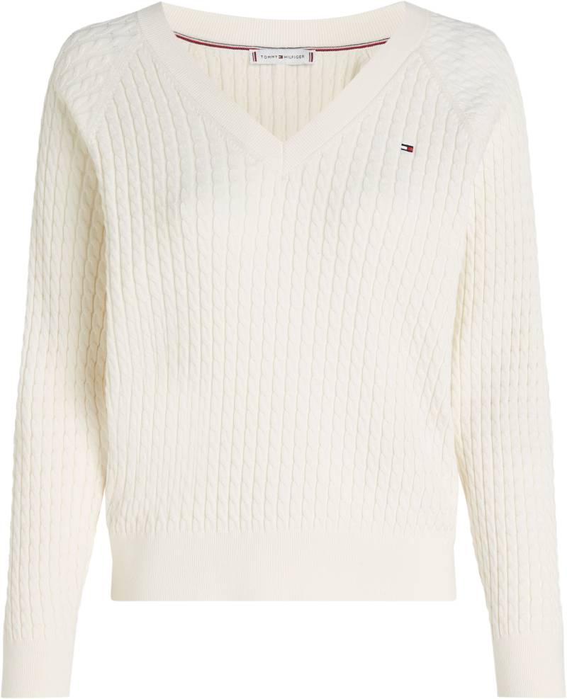 Tommy Hilfiger Strickpullover »CO CABLE V-NK SWEATER«, mit Zopfmuster, V-Ausschnitt von TOMMY HILFIGER