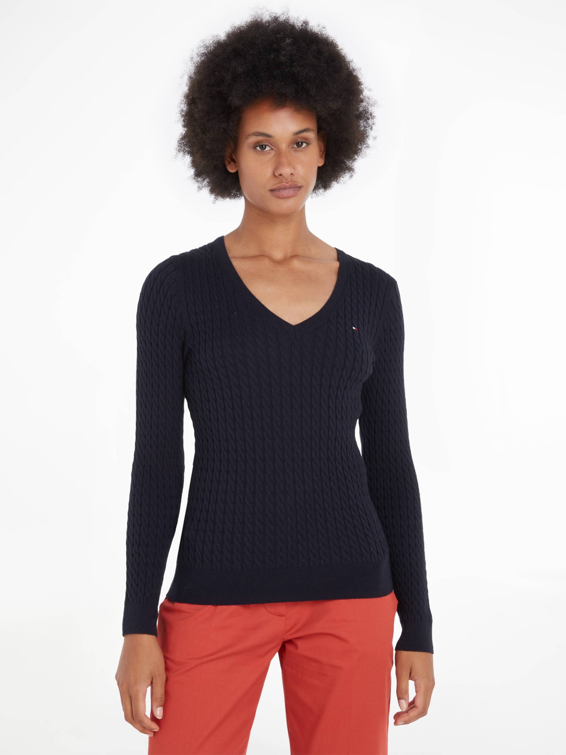 Tommy Hilfiger Strickpullover »CO CABLE V-NK SWEATER«, mit Zopfmuster von TOMMY HILFIGER