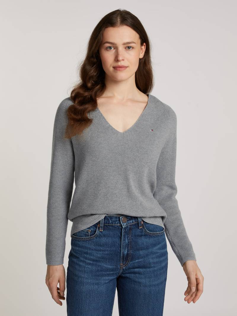 Tommy Hilfiger Strickpullover »CO CARDI STITCH V-NK LS«, mit Logostickerei von TOMMY HILFIGER