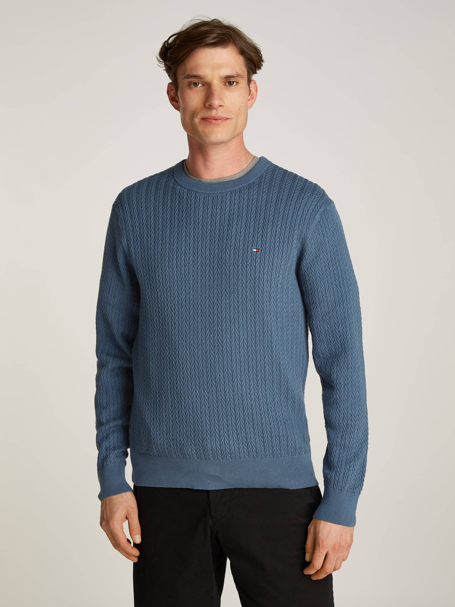 Tommy Hilfiger Strickpullover »HERRINGBONE STRUCTURE C NK«, mit Zopfmuster von TOMMY HILFIGER