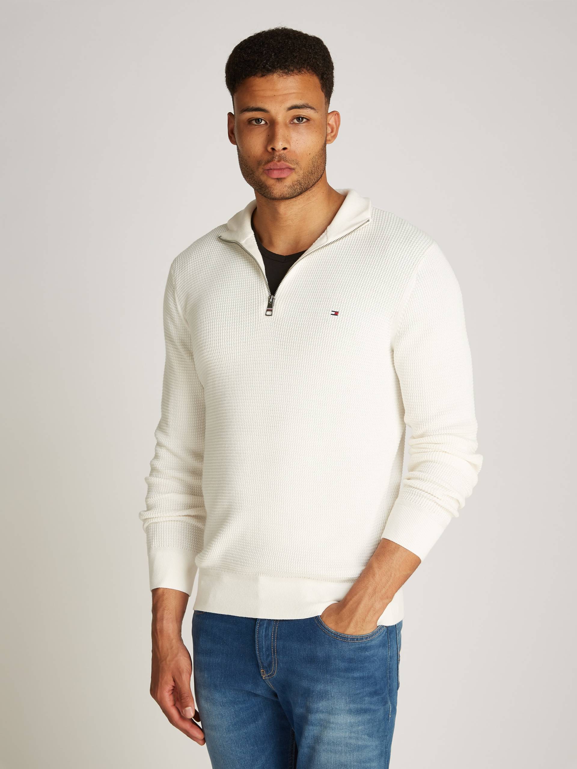 Tommy Hilfiger Strickpullover »REFINED STRUCTURE ZIP MOCK« von TOMMY HILFIGER