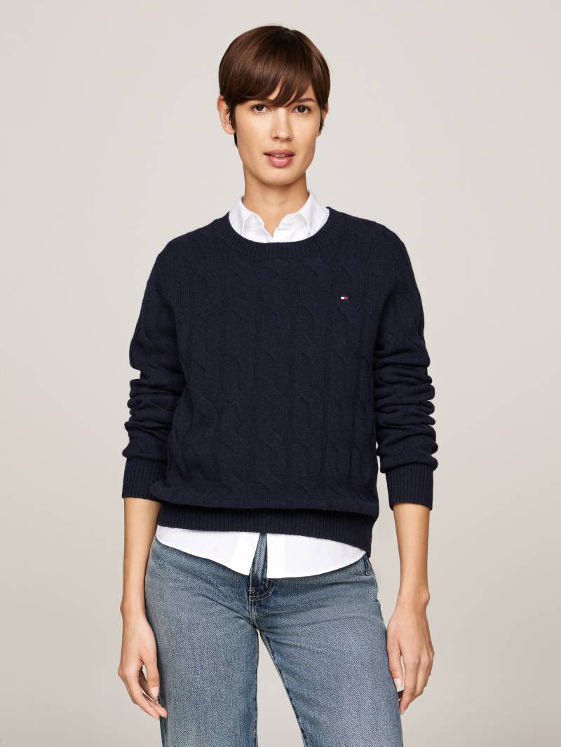 Tommy Hilfiger Strickpullover »SOFT WOOL CABLE C-NK«, mit Zopfmuster, Rundhals von TOMMY HILFIGER