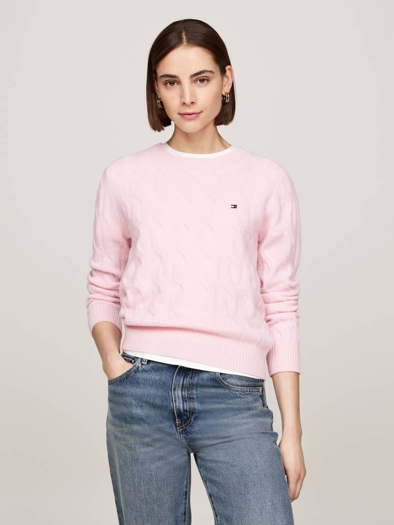 Tommy Hilfiger Strickpullover »SOFT WOOL CABLE C-NK«, mit Zopfmuster, Rundhals von TOMMY HILFIGER