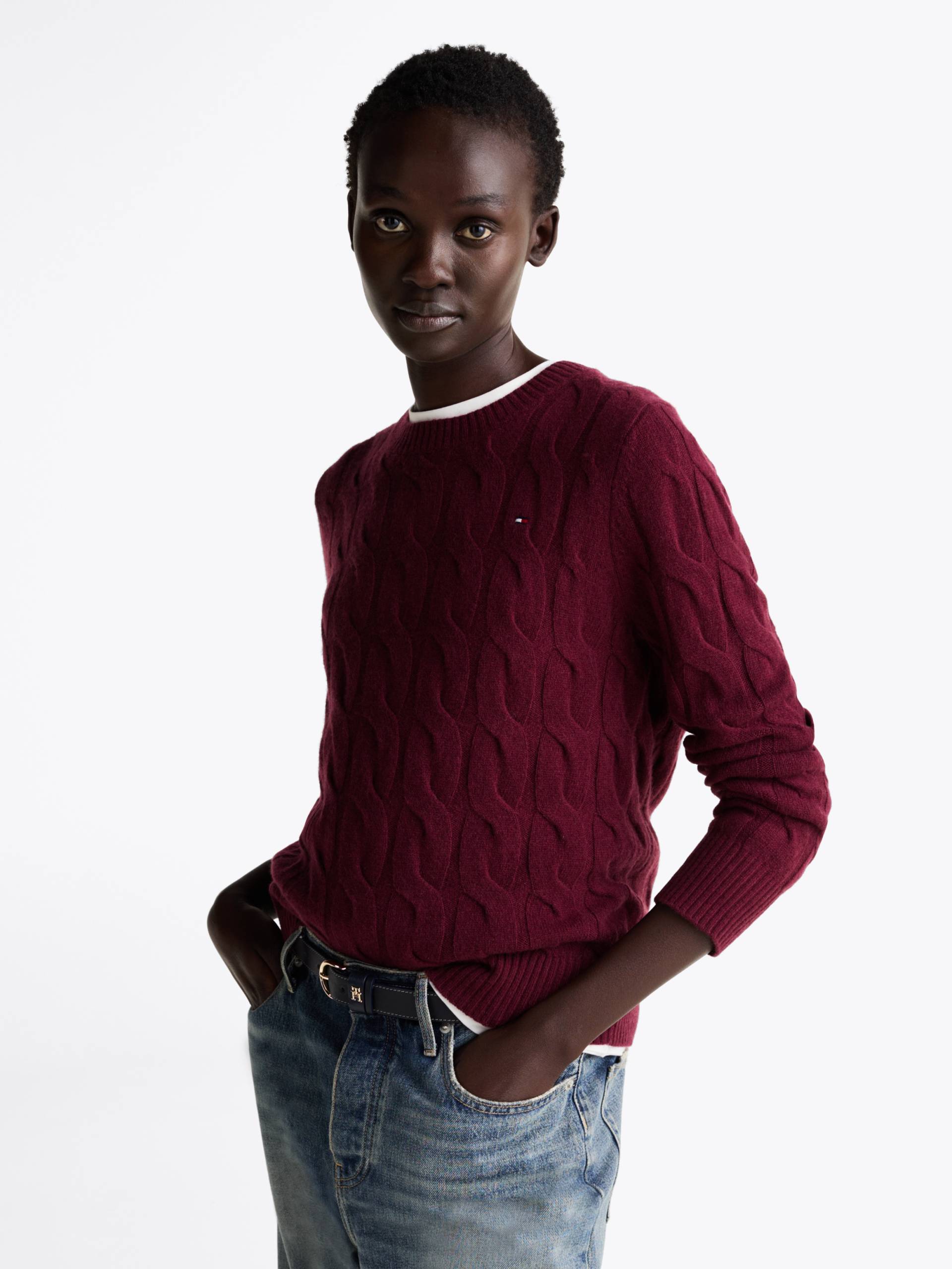 Tommy Hilfiger Strickpullover »SOFT WOOL CABLE C-NK«, mit Zopfmuster, Rundhals von TOMMY HILFIGER