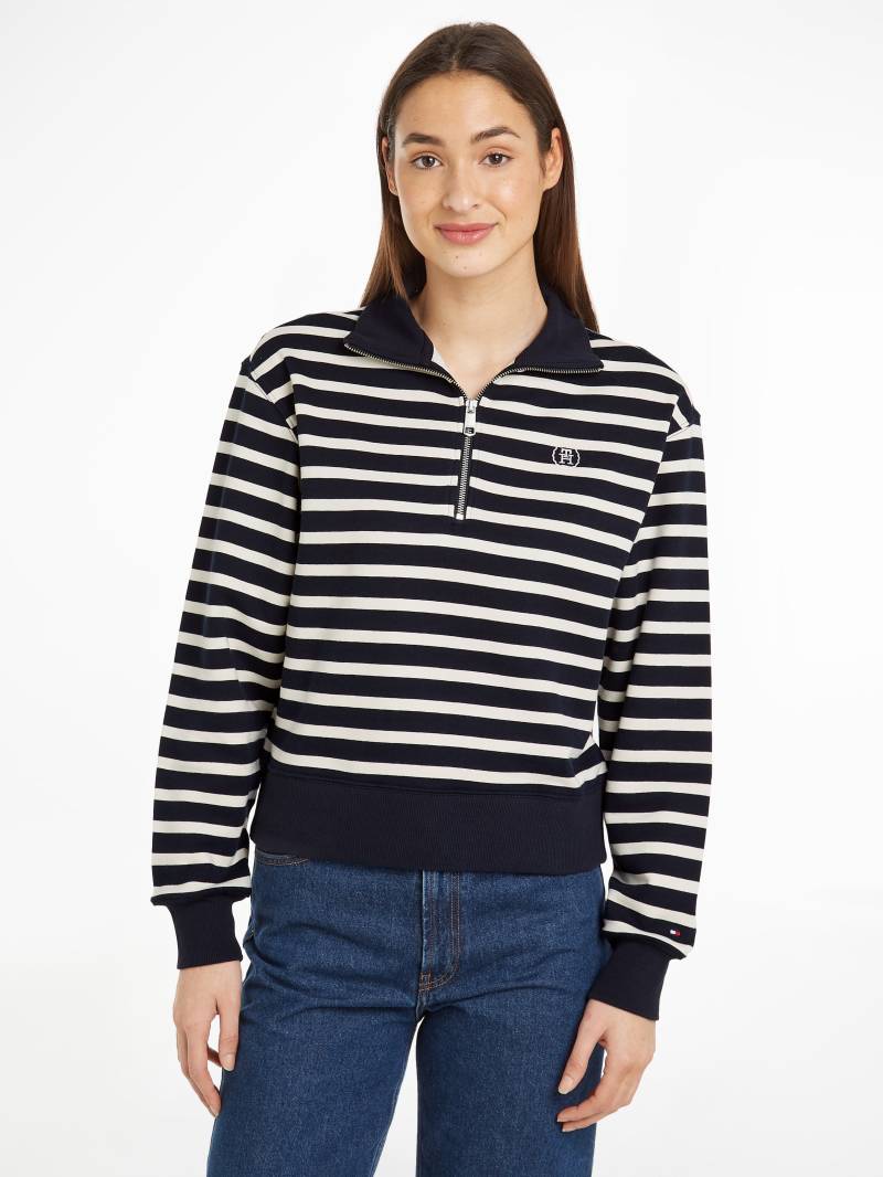 Tommy Hilfiger Sweater »SMD BRETON STRIPE 1/2 ZIP HWK«, Polokragen mit Reissverschlusss, gestreift, Logostickerei von TOMMY HILFIGER