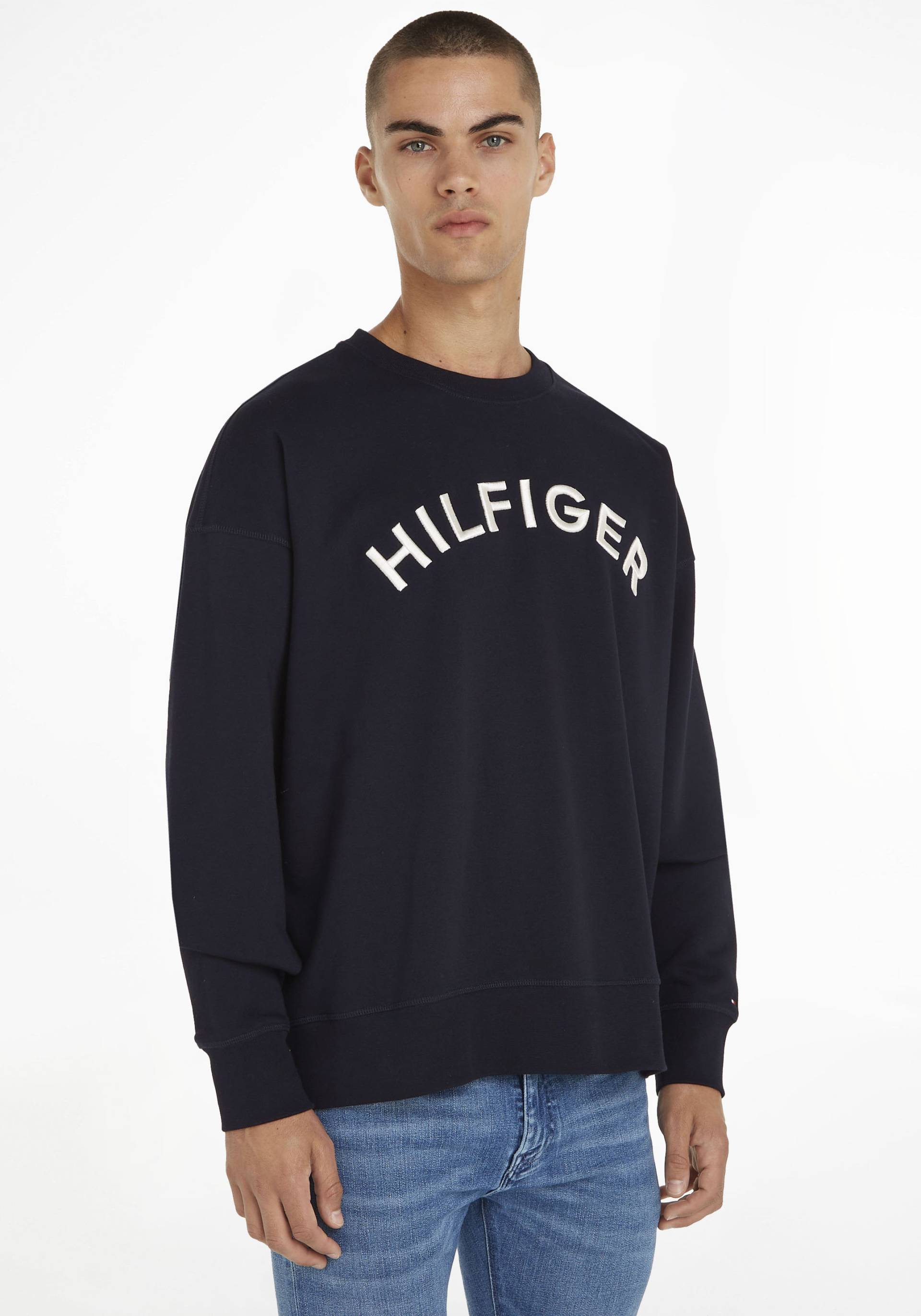 Tommy Hilfiger Sweatshirt »HILFIGER ARCHED CREWNECK«, mit Rippbündchen von TOMMY HILFIGER