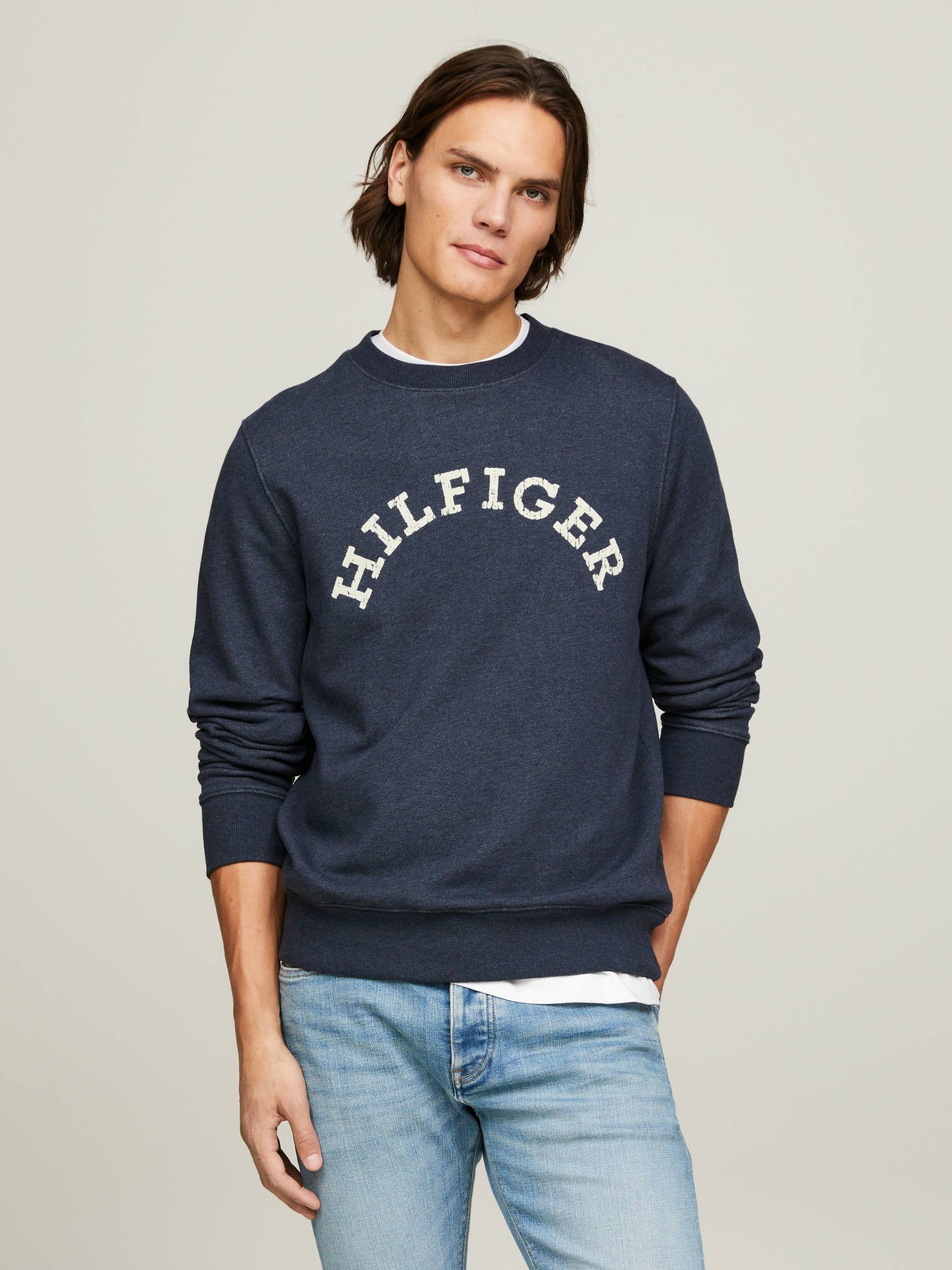 Tommy Hilfiger Sweatshirt »HILFIGER ARCHED HTR SWEATSHIRT«, mit gebrochenem Print von TOMMY HILFIGER