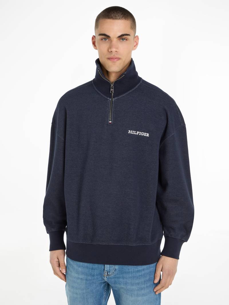 Tommy Hilfiger Sweatshirt »MONOTYPE HONEYCOMB 1/4 ZIP«, Tommy Hilfiger Flag-Stickerei am Reissverschluss und Rücken von TOMMY HILFIGER