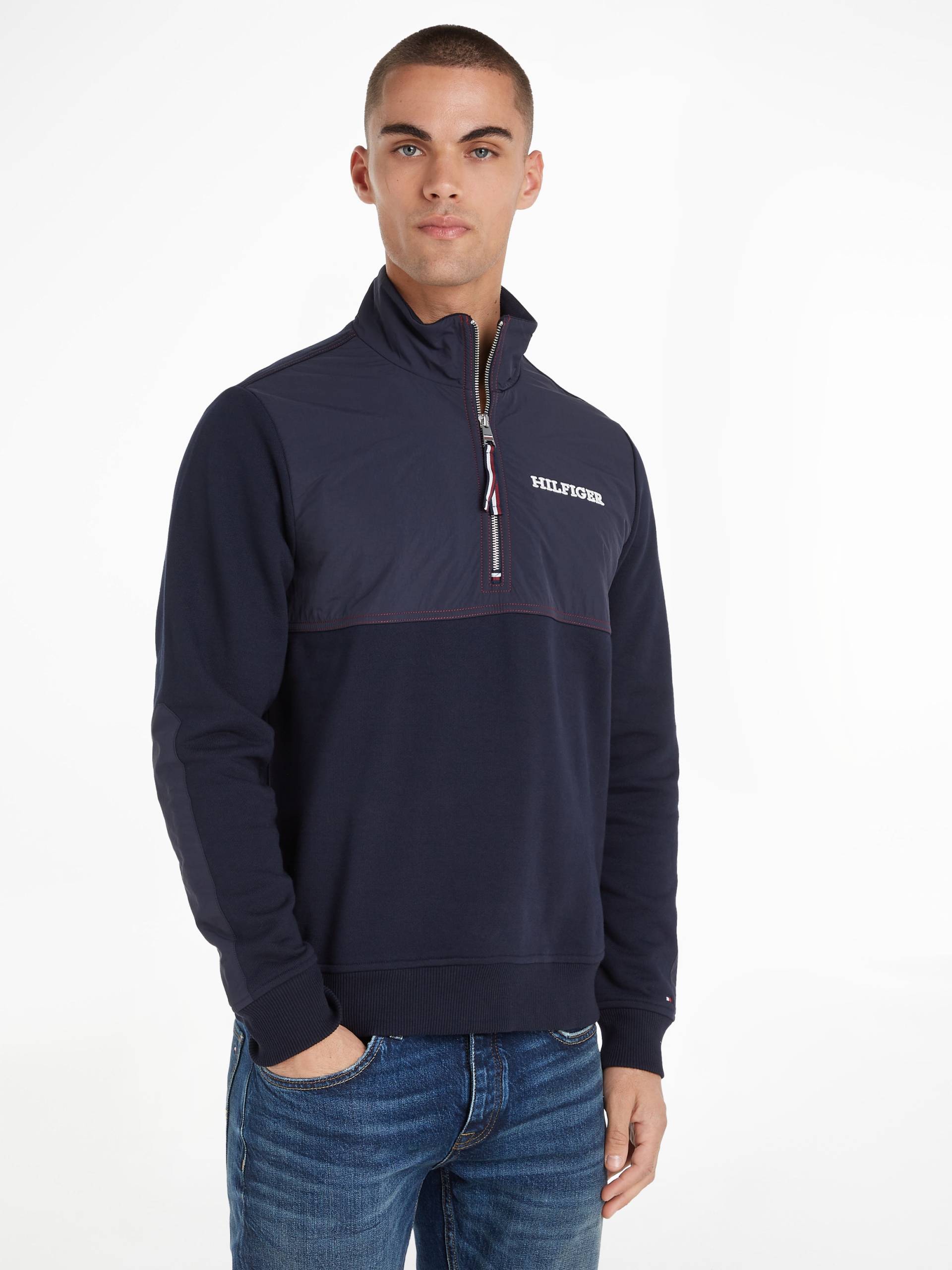 Tommy Hilfiger Sweatshirt »MONOTYPE MIX MEDIA HALF ZIP«, mit Einsätzen in anderen Materialien von TOMMY HILFIGER