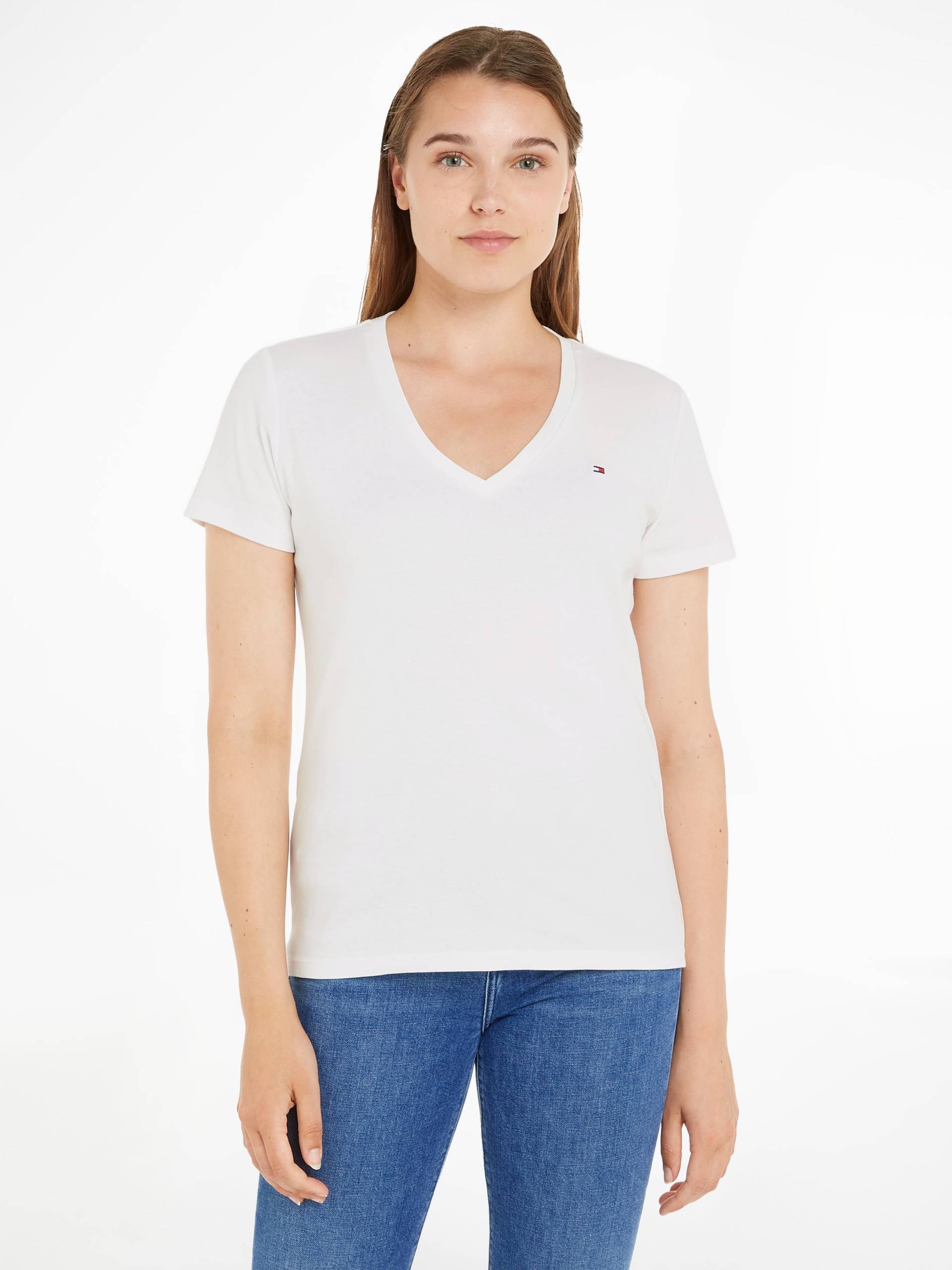 Tommy Hilfiger T-Shirt »SLIM CODY RIB V-NECK SS«, mit dezenter Logostickerei von TOMMY HILFIGER