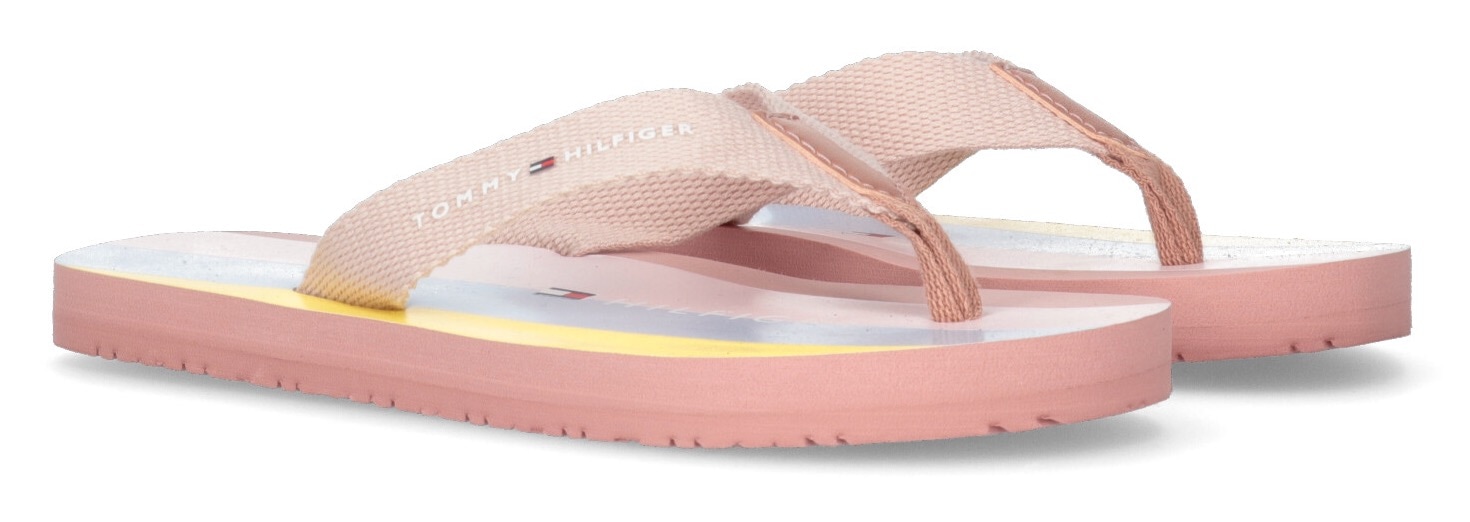 Tommy Hilfiger Zehentrenner »HEART PRINT VELCRO SANDAL«, Sommerschuh, Schlappen, Badeschuh, Poolslides, textiler Zehensteg von TOMMY HILFIGER