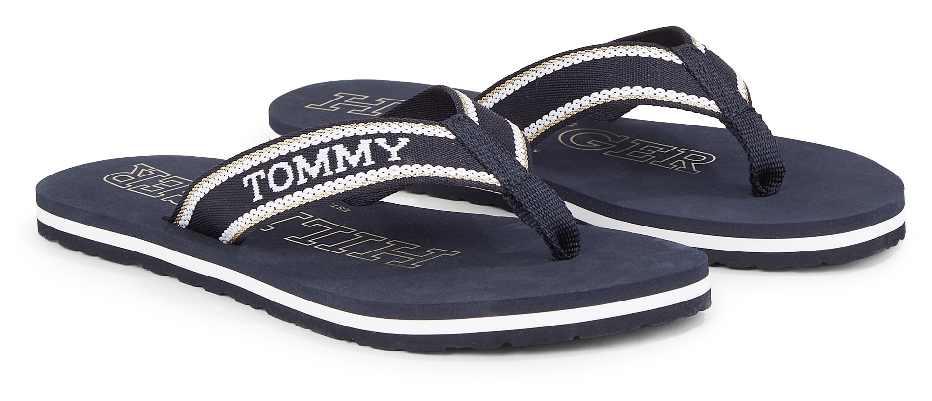 Tommy Hilfiger Zehentrenner »HILFIGER BEACH SANDAL«, Sommerschuh, Schlappen, Poolsildes mit logobedruckter Decksohle von TOMMY HILFIGER