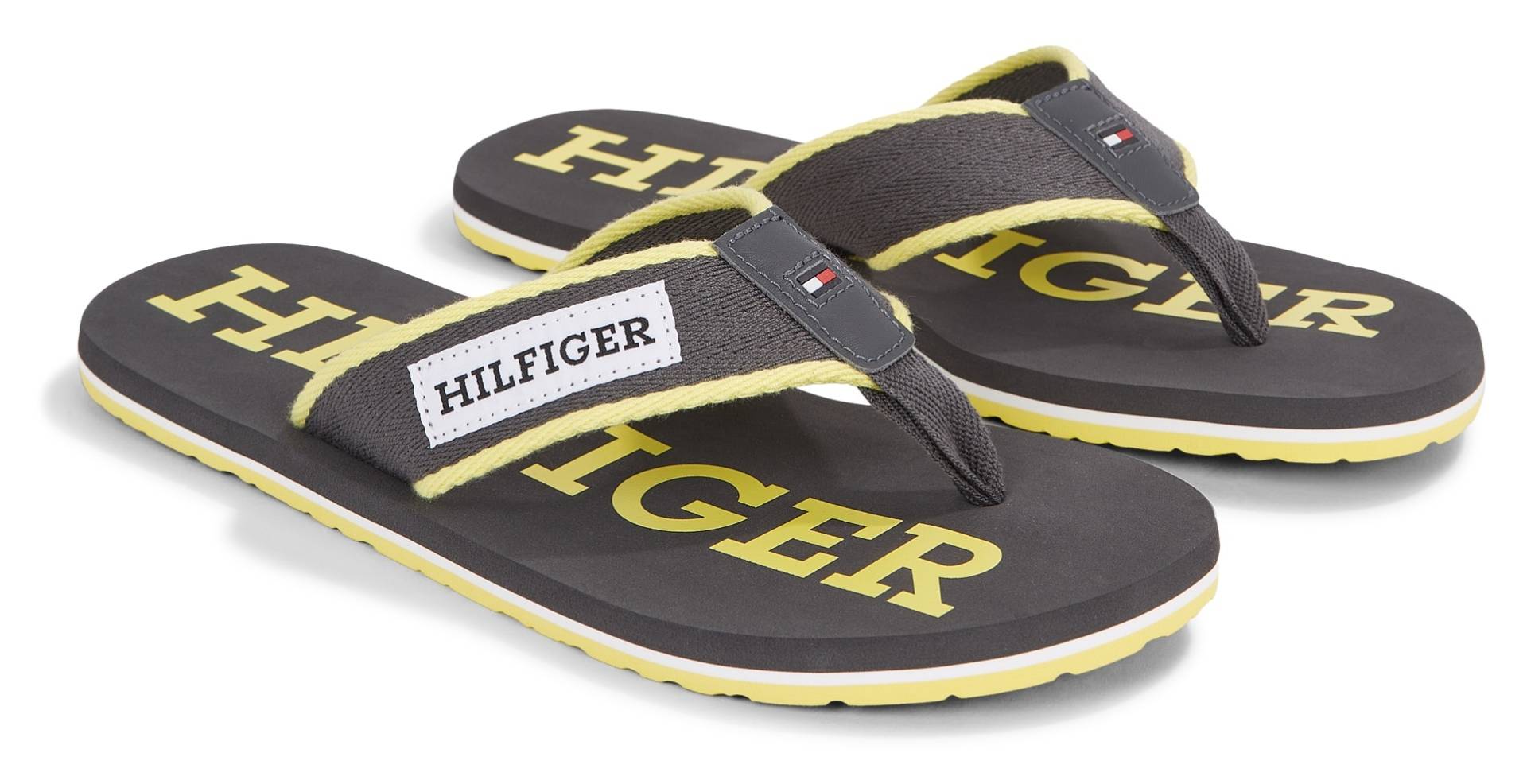 Tommy Hilfiger Zehentrenner »PATCH HILFIGER BEACH SANDAL«, Sommerschuh, Schlappen, Poolslides, Badeschuh, mit Logoschriftzug von TOMMY HILFIGER