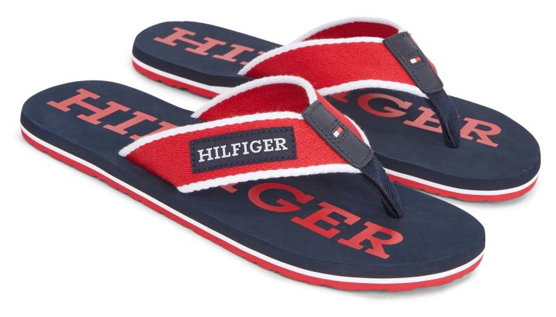 Tommy Hilfiger Zehentrenner »PATCH HILFIGER BEACH SANDAL«, Sommerschuh, Schlappen, Poolslides, Badeschuh, mit Logoschriftzug von TOMMY HILFIGER