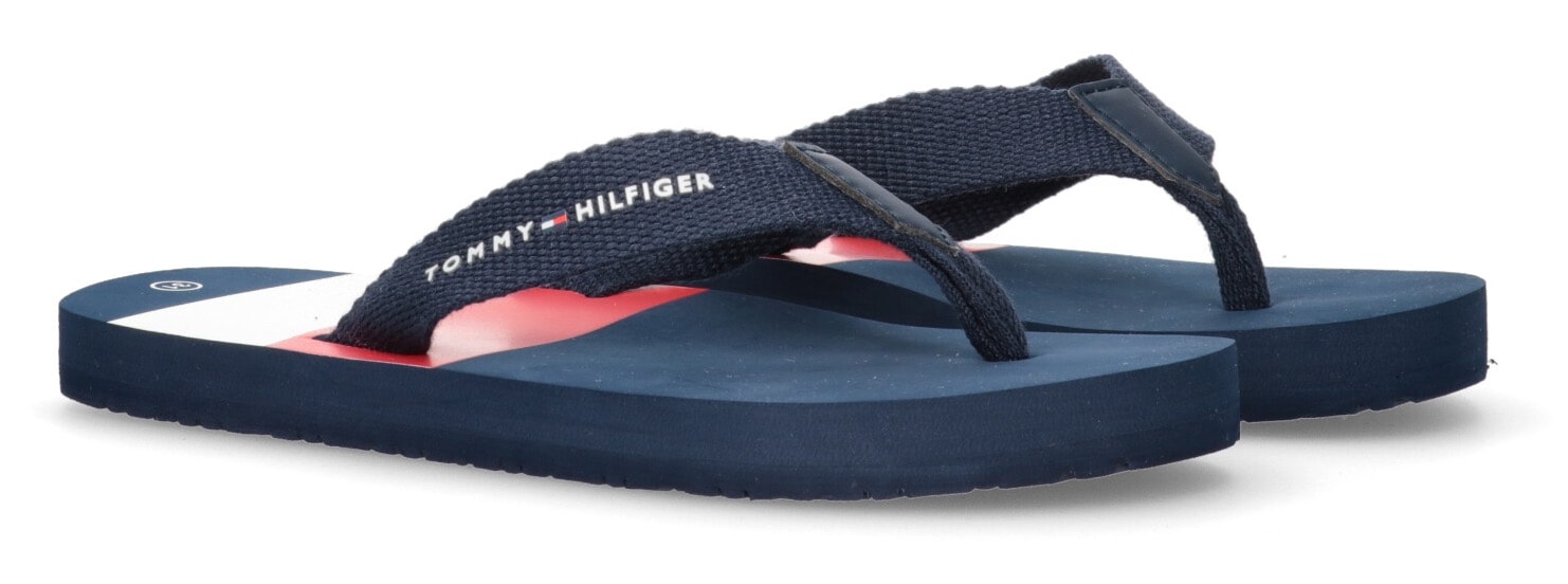 Tommy Hilfiger Zehentrenner »STRIPES«, Sommerschuh, Schlappen, Badeschuh, Poolslides mit Logoaufdruck von TOMMY HILFIGER