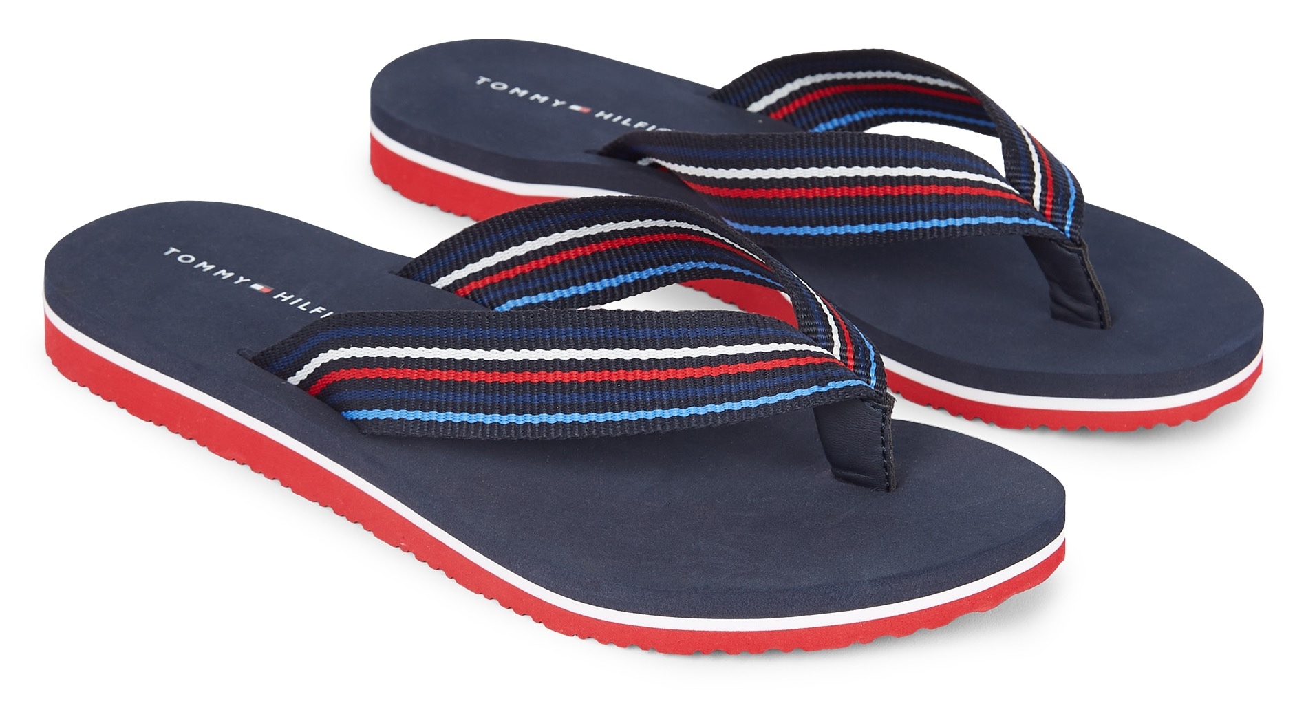 Tommy Hilfiger Zehentrenner »TH STRIPES BEACH SANDAL«, Sommerschuh, Schlappen, Poolsildes mit bunten Streifen von TOMMY HILFIGER