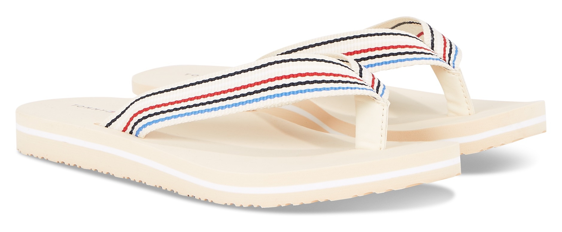 Tommy Hilfiger Zehentrenner »TH STRIPES BEACH SANDAL«, Sommerschuh, Schlappen, Poolsildes mit bunten Streifen von TOMMY HILFIGER