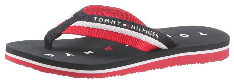 Tommy Hilfiger Zehentrenner »TOMMY LOVES NY BEACH SANDAL«, Sommerschuh, Schlappen, Poolsildes mit Logo ausf der Laufsohle von TOMMY HILFIGER