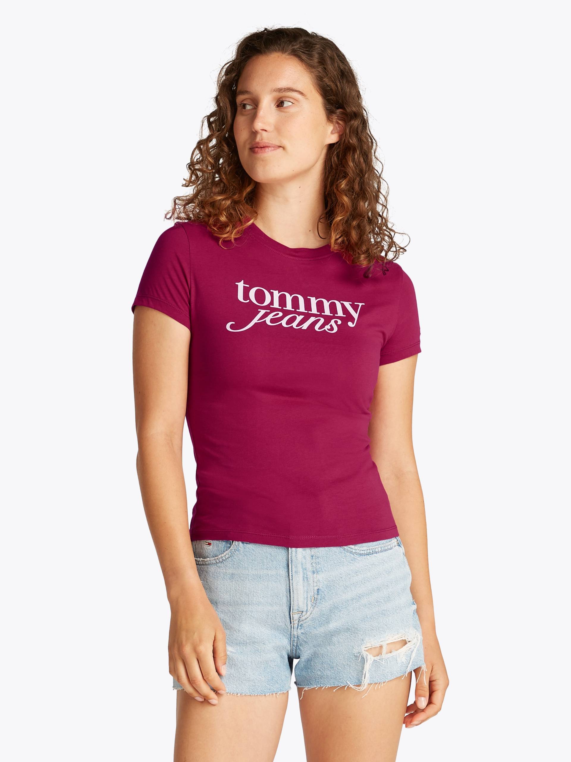 Tommy Jeans Curve Rundhalsshirt »Shirt TJW SLIM ESSENTIAL«, in Grossen Grössen, Logo-Print auf Brusthöhe, mit Logostickerei von TOMMY JEANS Curve