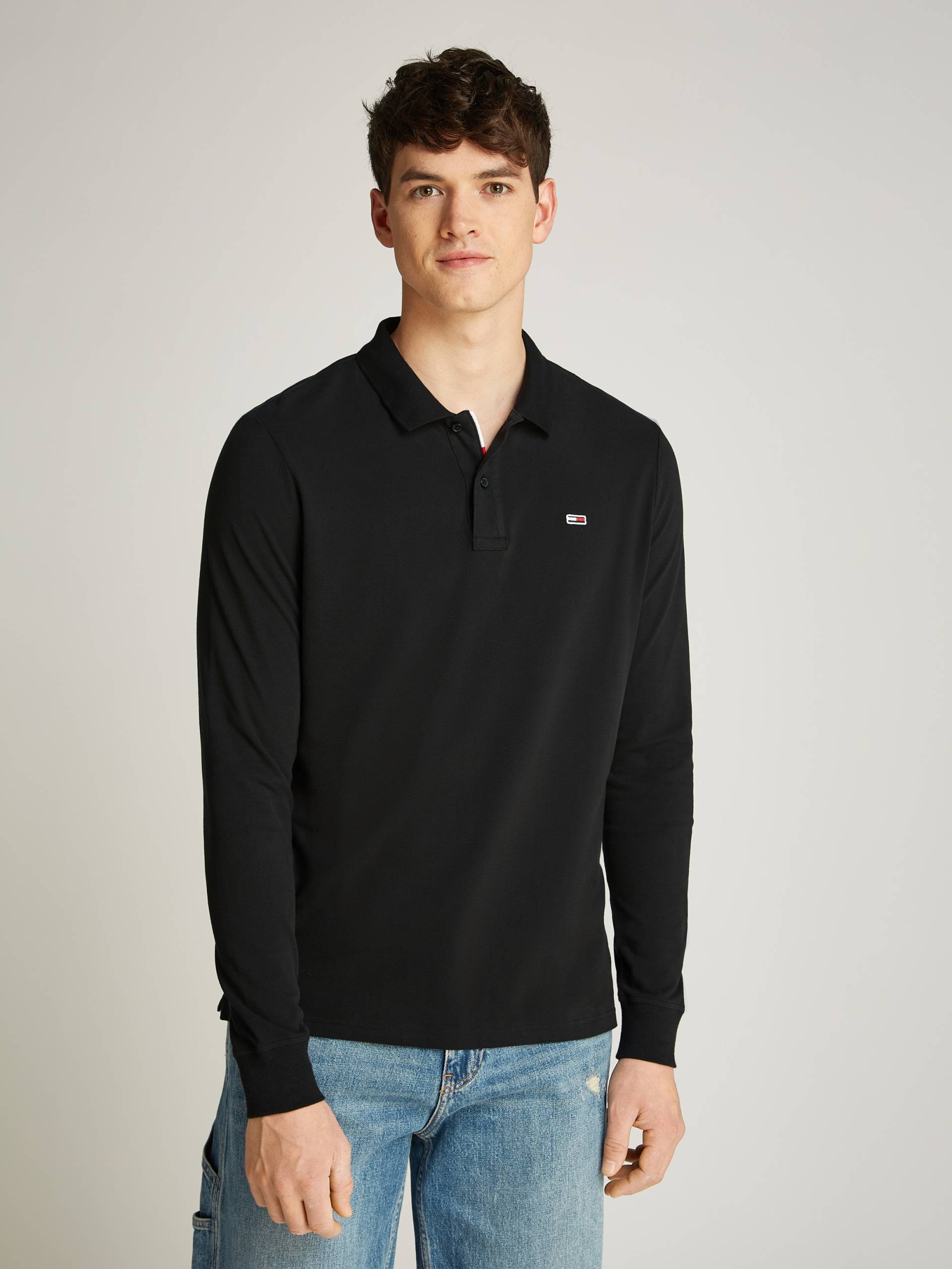 Tommy Jeans Plus Langarm-Poloshirt »TJM SLIM PLACKET POLO LS EXT«, in Grossen Grössen, Logostickerei von TOMMY JEANS Plus