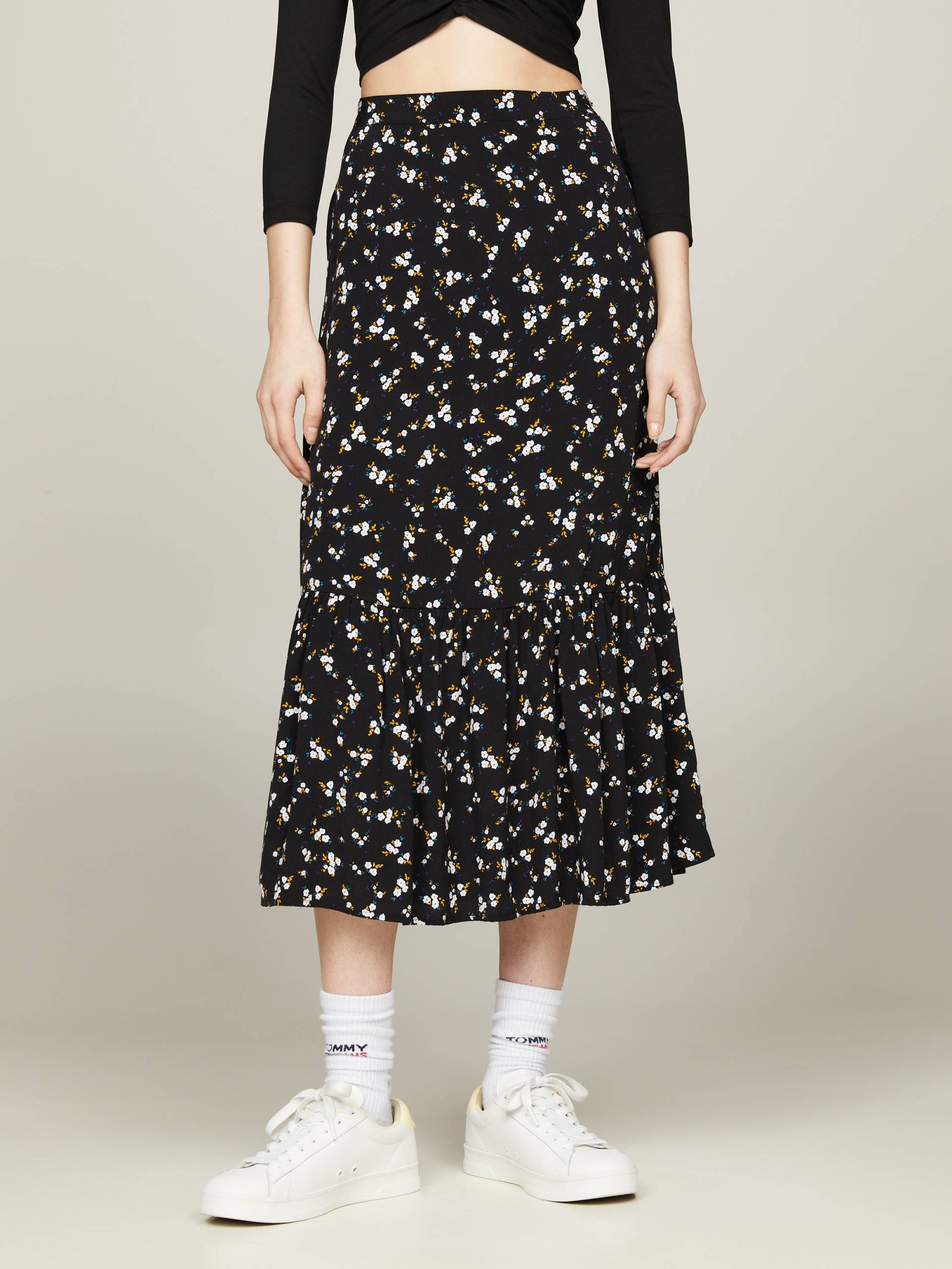 Tommy Jeans A-Linien-Rock »TJW FLORAL RUFFLE MIDI SKIRT EXT«, Webrock Mit Tommy Jeans Markenlabel von TOMMY JEANS