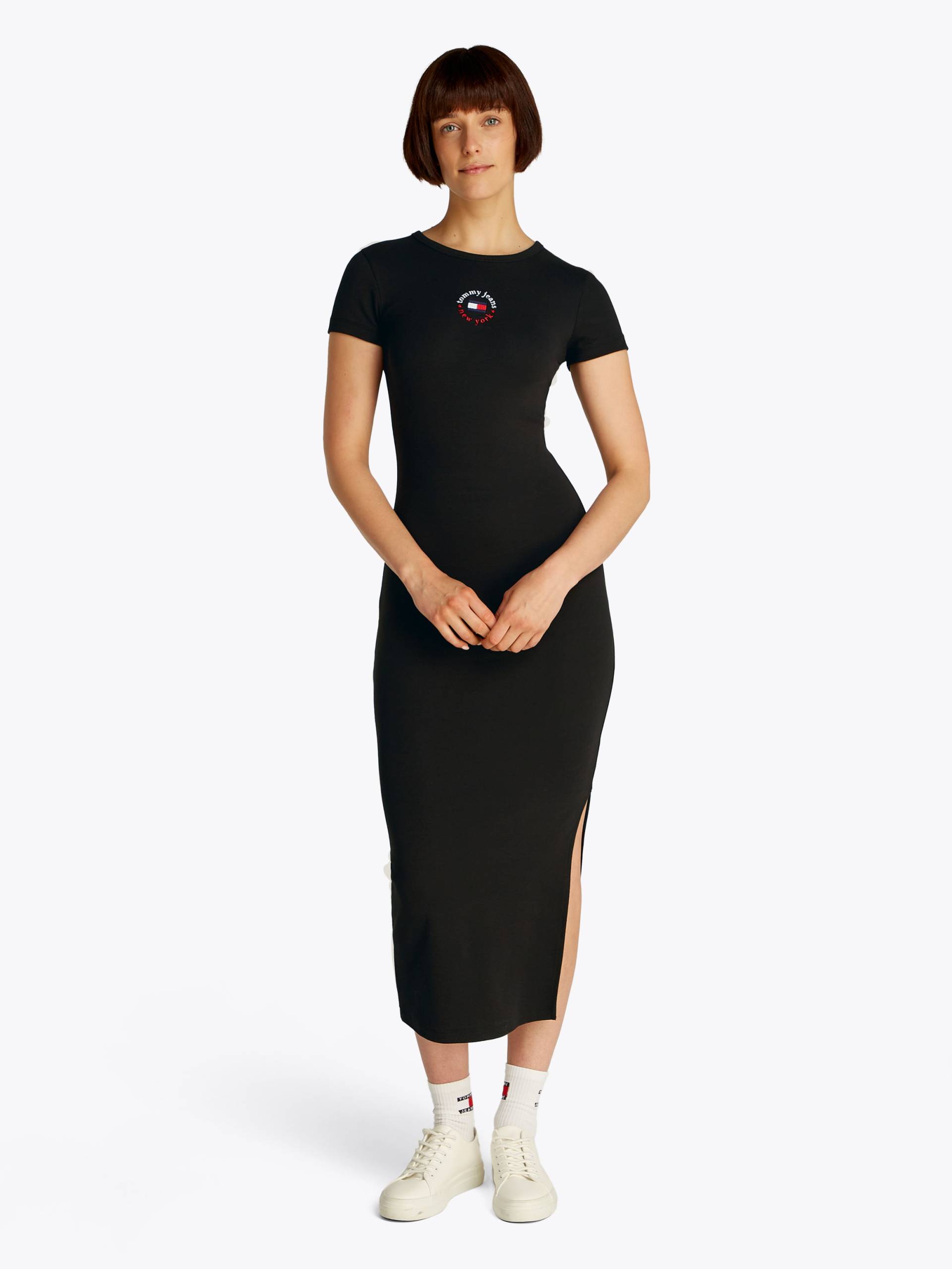 Tommy Jeans Jerseykleid »TJW BODYCON LOGO 2 DRESS«, mit Logostickerei, mit Kurzarm, in Midi-Länge von TOMMY JEANS