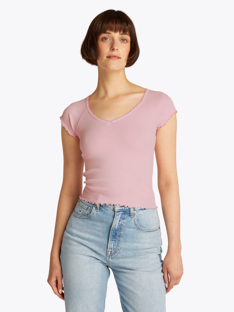 Tommy Jeans Kurzarmshirt »TJW SLIM VNECK GMD RIB SS«, mit Rollkanten, im femininen Stil von TOMMY JEANS