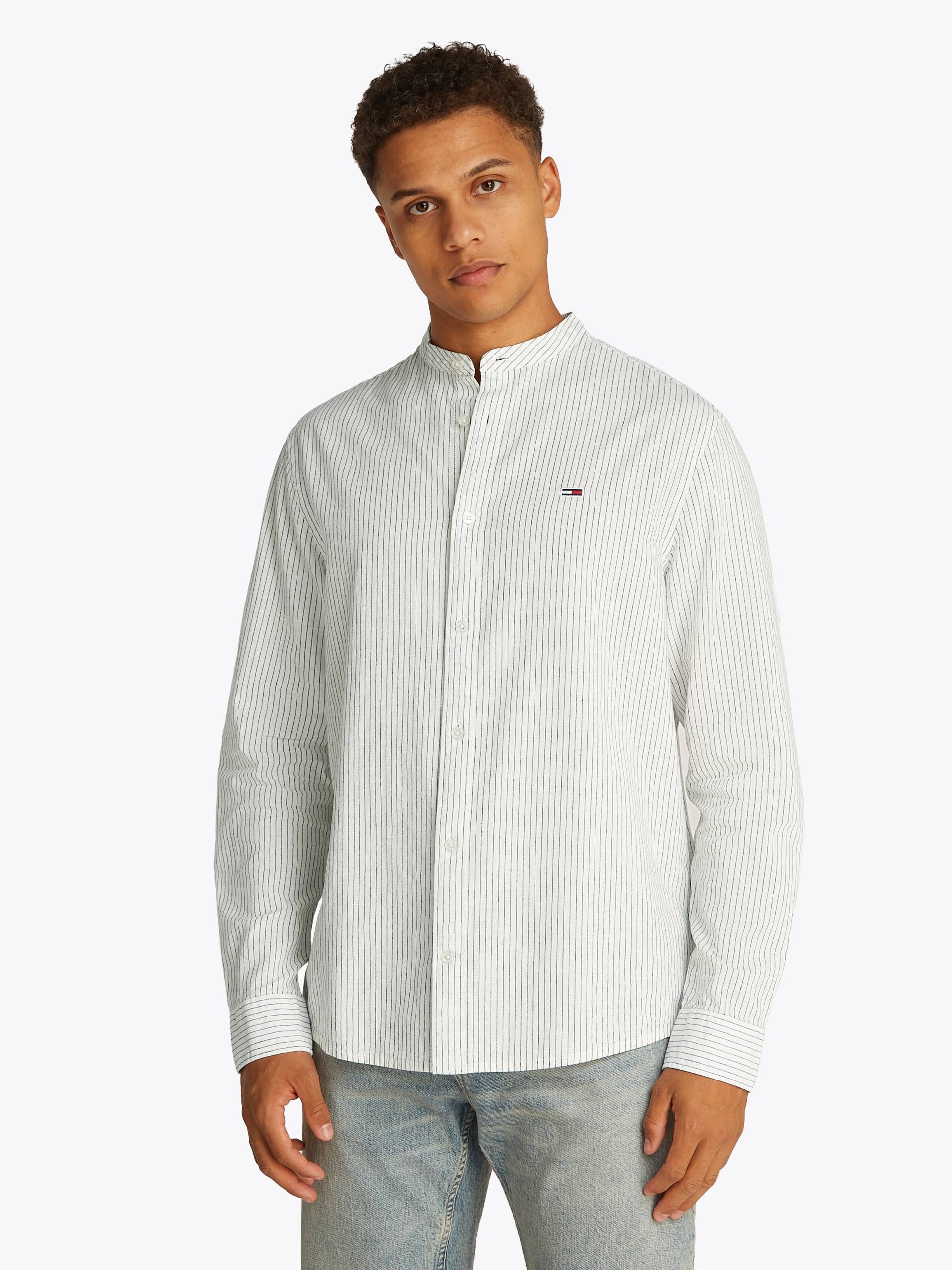 Tommy Jeans Langarmhemd »TJM LINEN MIX BND STP SHRT EXT«, Mit Rundhalsausschnitt von TOMMY JEANS