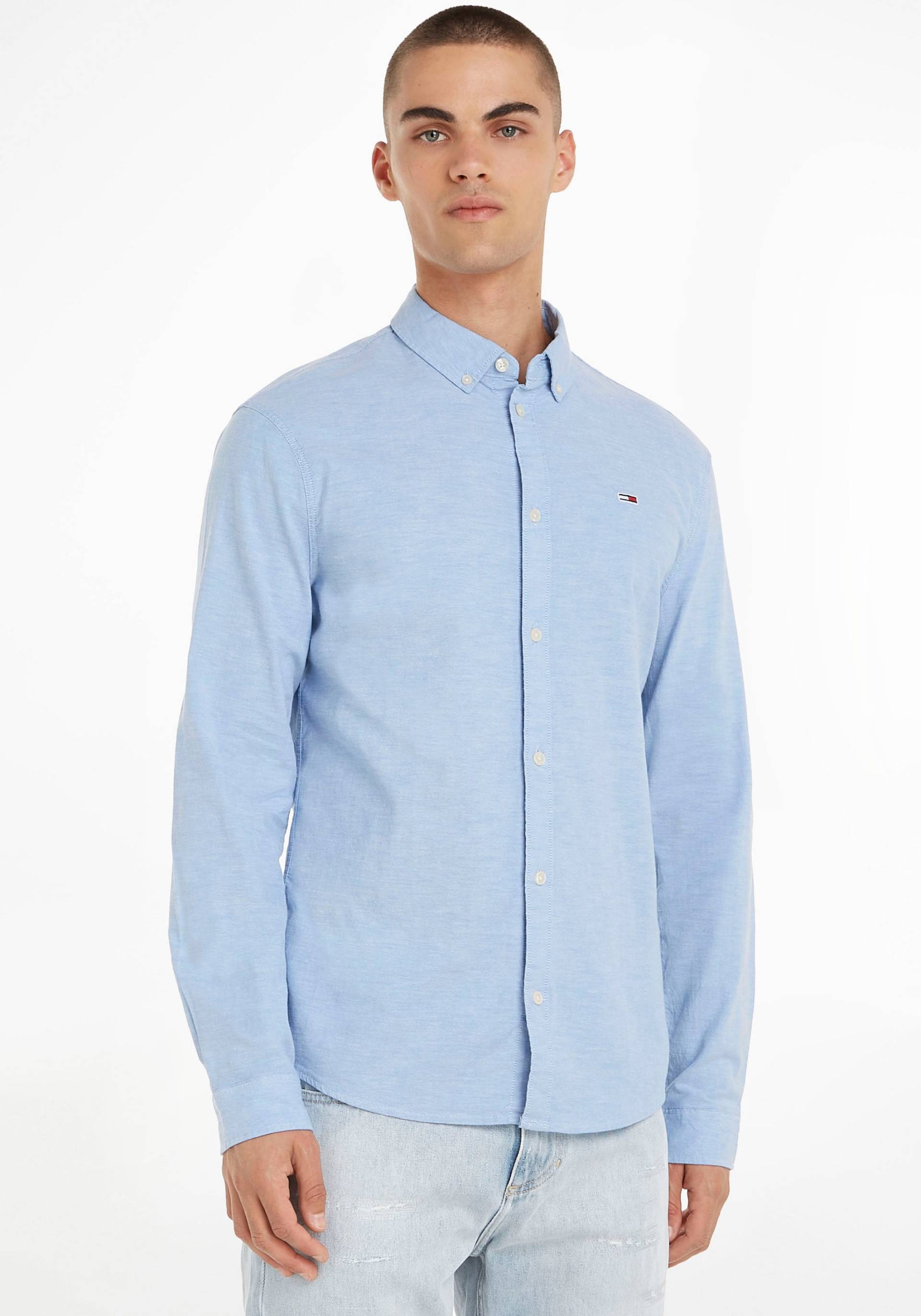 Tommy Jeans Langarmhemd »TJM Slim Stretch Oxford Shirt«, mit Flaglabel auf der Brust von TOMMY JEANS