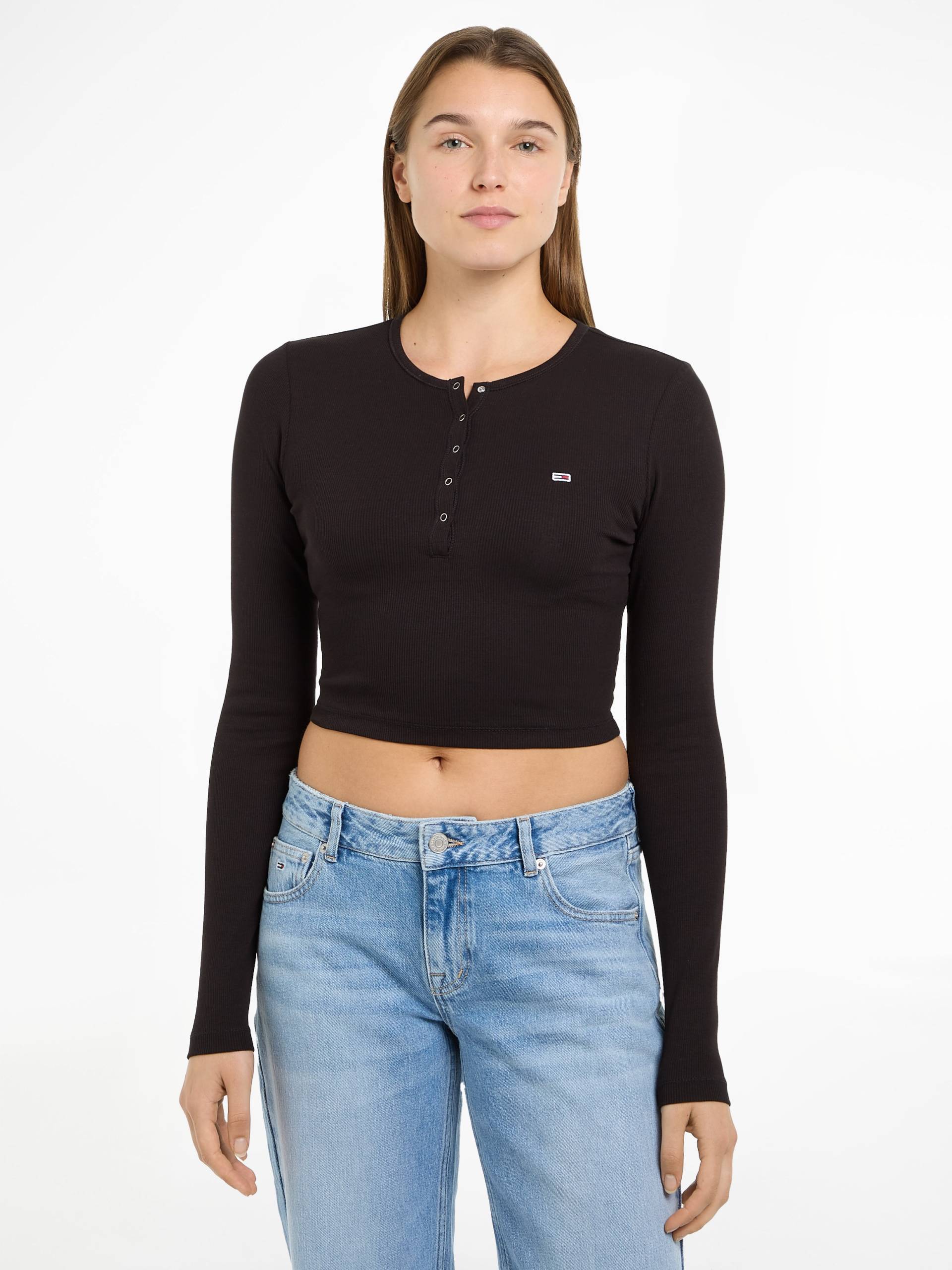 Tommy Jeans Langarmshirt »TJW CRP HENLEY TOP LS«, in modischer Cropped Form von TOMMY JEANS