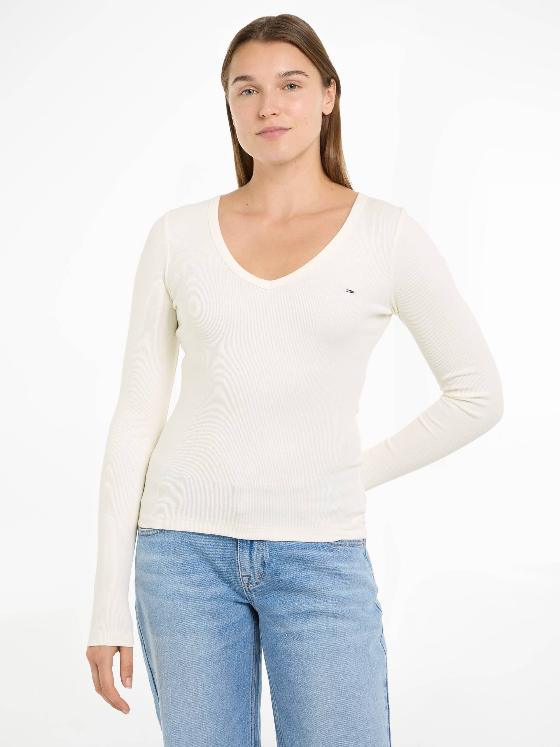 Tommy Jeans Langarmshirt »TJW SLIM ESSENTIAL RIB V LS«, mit Logostickerei von TOMMY JEANS