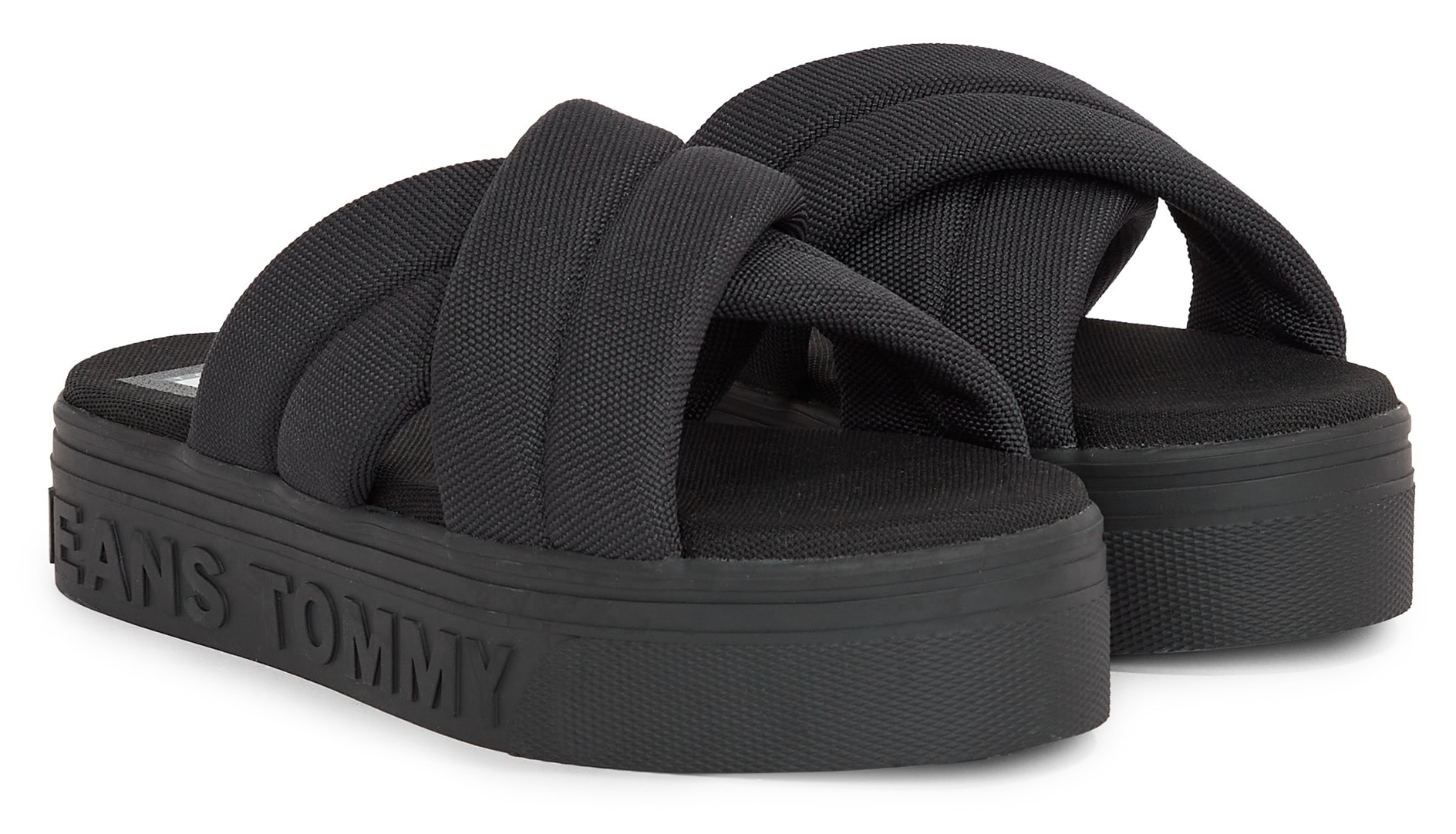 Tommy Jeans Pantolette »TJW LETTERING FLATFORM SANDAL«, Plateau, Sommerschuh, Schlappen mit Logo-Buchstaben im Plateau von TOMMY JEANS