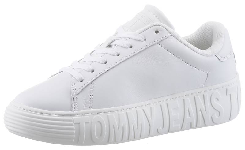 Tommy Jeans Plateausneaker »TJW LEATHER CUPSOLE ESS«, mit Logobuchstaben im Plateau, Freizeitschuh, Halbschuh, Schnürschuh von TOMMY JEANS