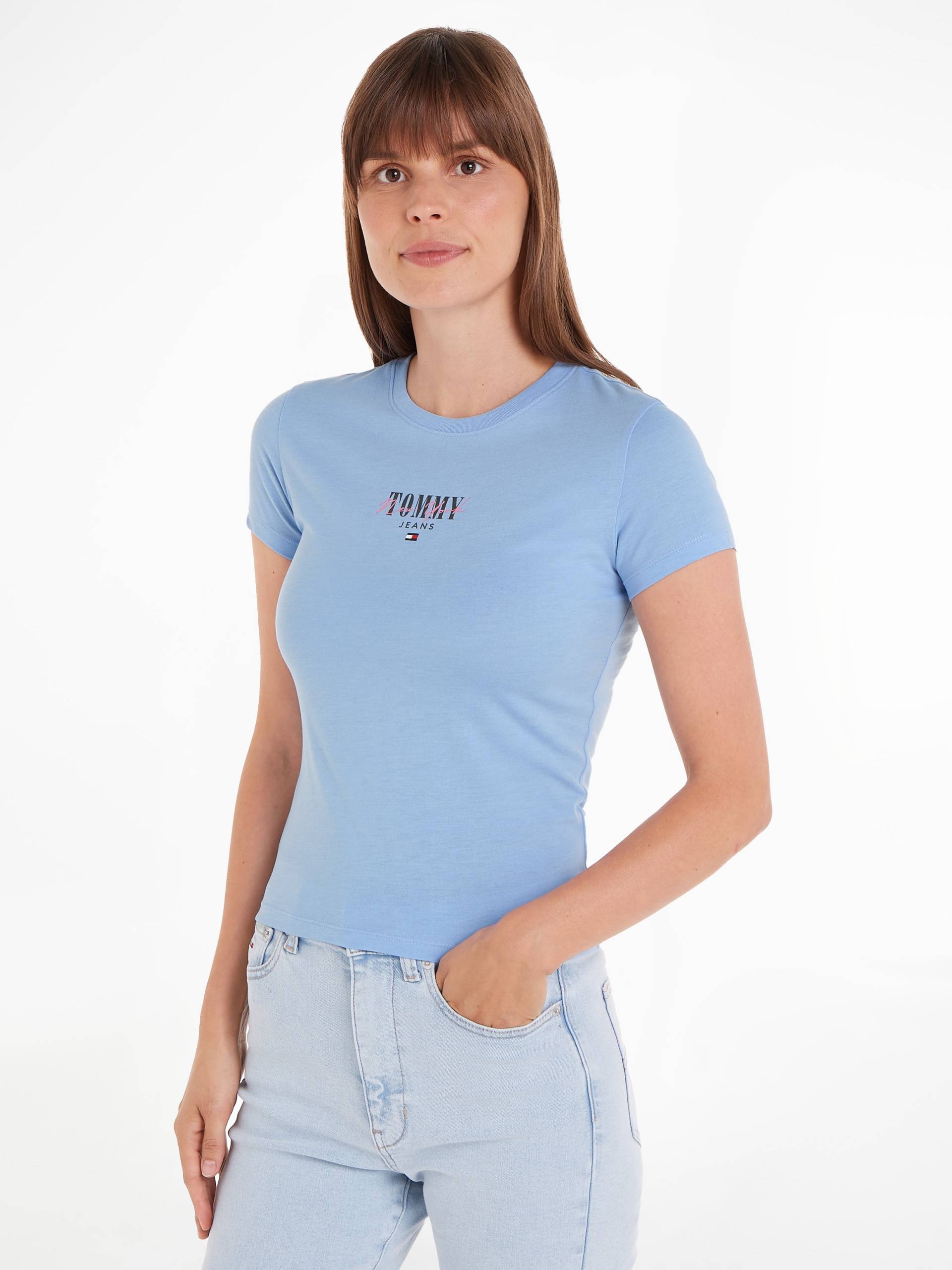 Tommy Jeans Rundhalsshirt »Rib Slim Essential Logo«, Rippshirt, feines Jersey Rippe, elastisch mit Tommy Jeans Logo von TOMMY JEANS