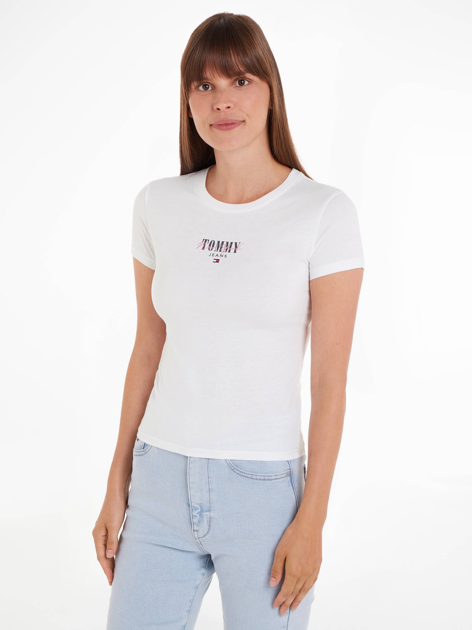 Tommy Jeans Rundhalsshirt »Rib Slim Essential Logo«, Rippshirt, feines Jersey Rippe, elastisch mit Tommy Jeans Logo von TOMMY JEANS